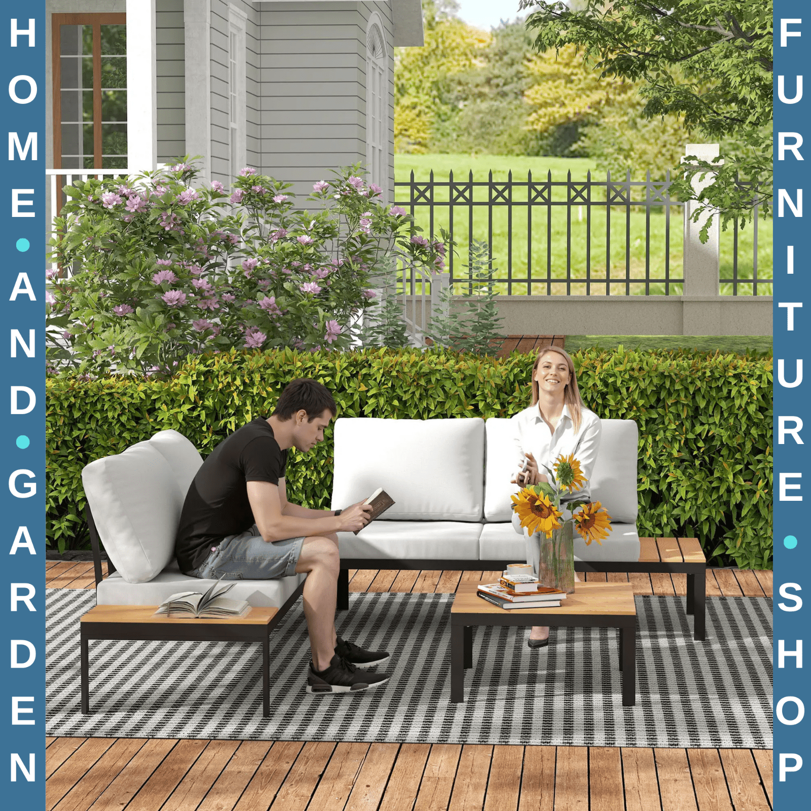 Garden Corner Sofa Set 4 Piece Loveseats Coffee Table Grey Outdoor Patio Seating - Home and Garden Furniture Shop - rustic - furniture