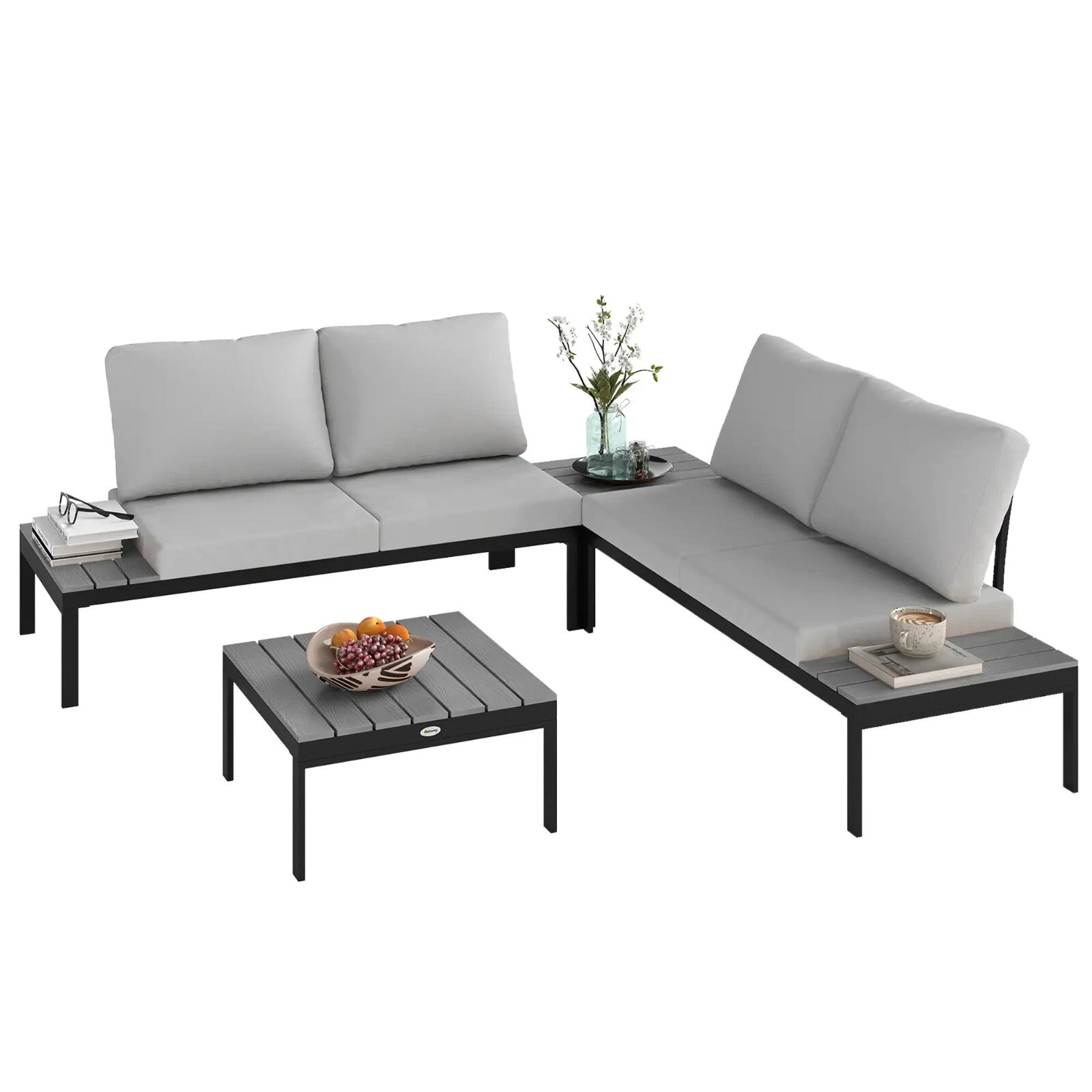 Garden Corner Sofa Set 4 Piece Loveseats Coffee Table Grey Outdoor Patio Seating - Home and Garden Furniture Shop - rustic - furniture
