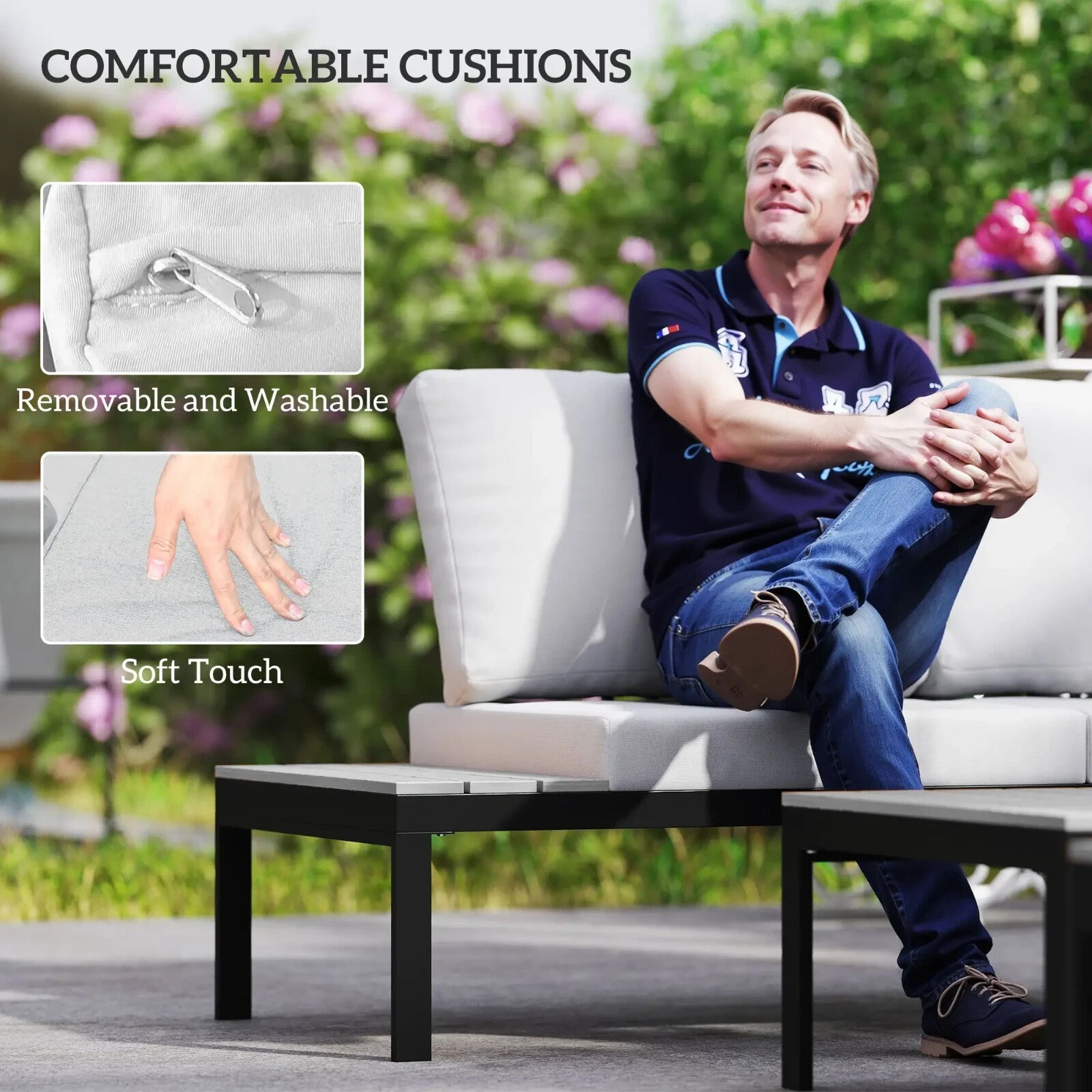 Garden Corner Sofa Set 4 Piece Loveseats Coffee Table Grey Outdoor Patio Seating - Home and Garden Furniture Shop - rustic - furniture