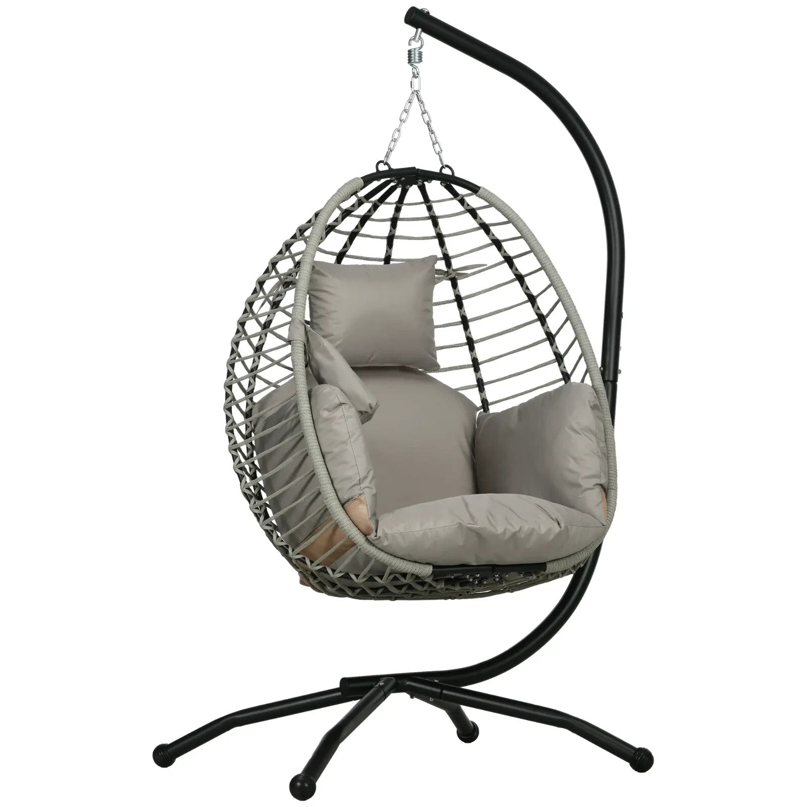 Garden Egg Chair Hanging Swing Chair Thick Cushion Grey Metal Frame Patio Seat - Home and Garden Furniture Shop - rustic - furniture