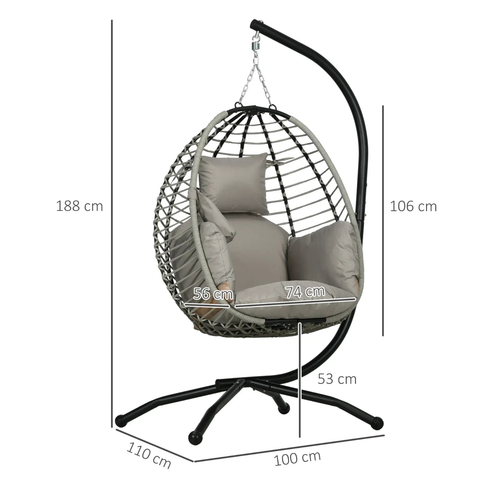 Garden Egg Chair Hanging Swing Chair Thick Cushion Grey Metal Frame Patio Seat - Home and Garden Furniture Shop - rustic - furniture