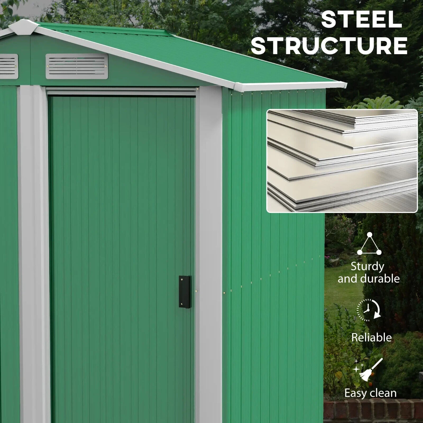 Garden Metal Storage Shed 152x132x188cm with Sliding Door Sloped Roof Foundation - Home and Garden Furniture Shop - #rustic - furniture#