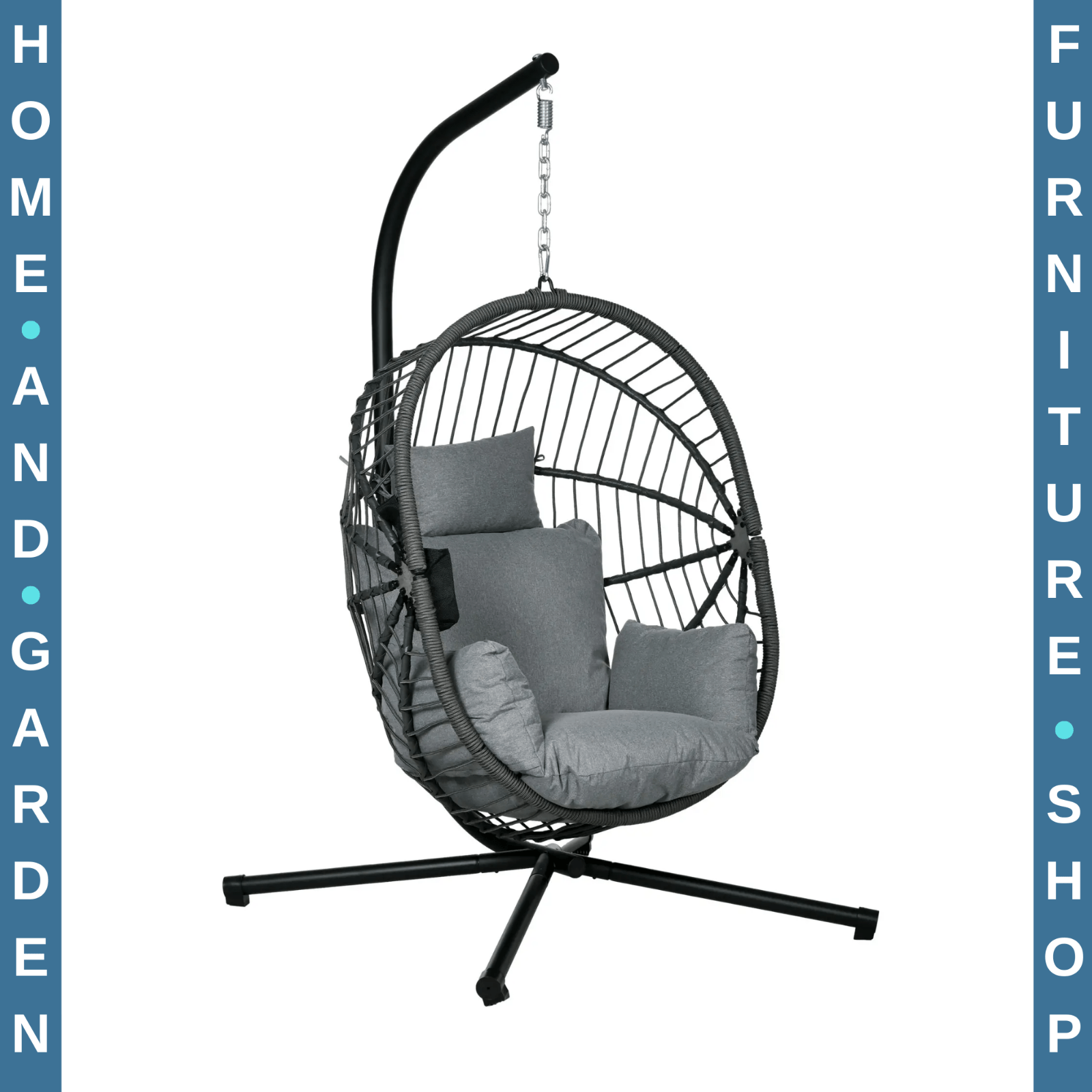 Garden Patio Egg Chair Hanging Swing Chair Grey Thick Cushion Steel Frame Seat - Home and Garden Furniture Shop - rustic - furniture