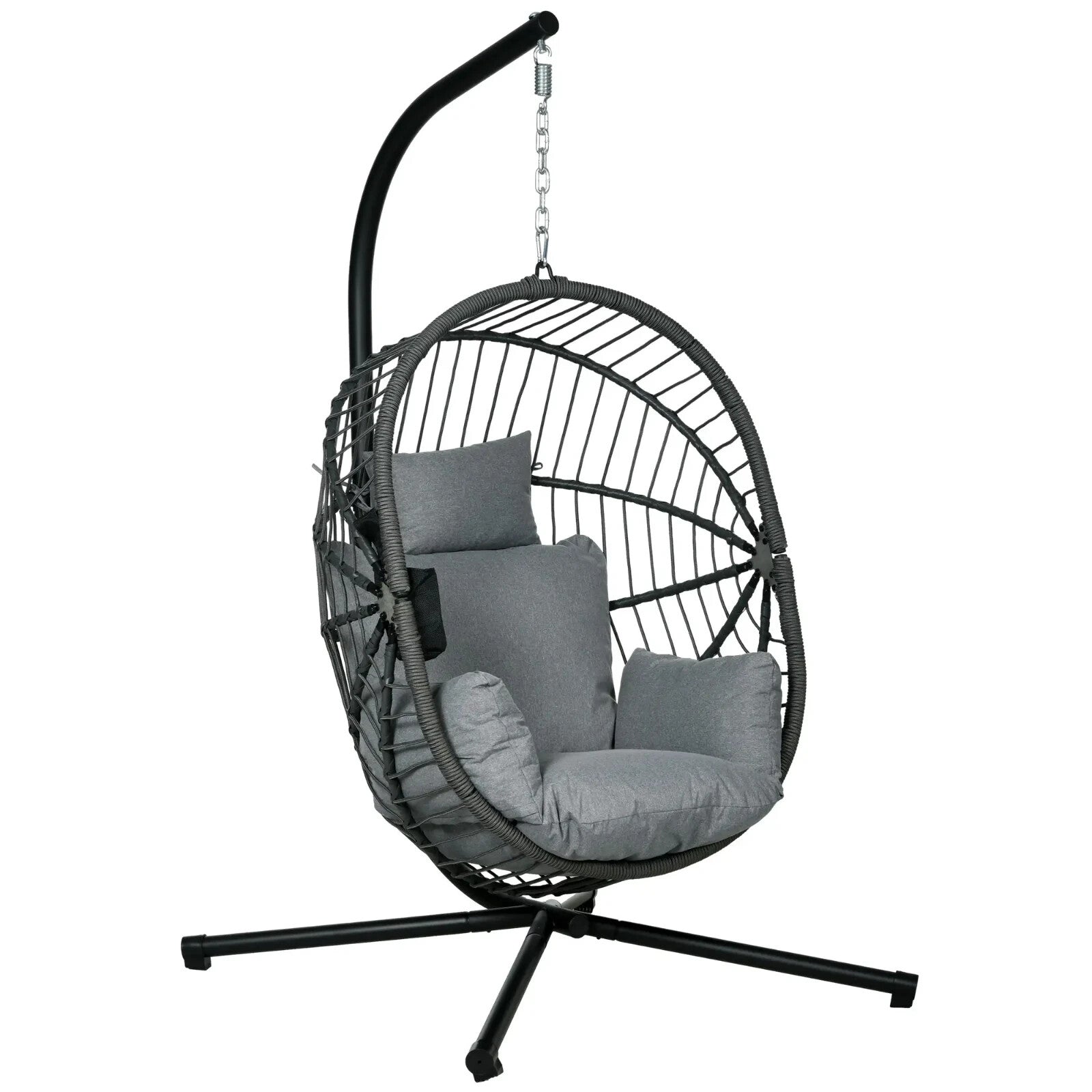 Garden Patio Egg Chair Hanging Swing Chair Grey Thick Cushion Steel Frame Seat - Home and Garden Furniture Shop - rustic - furniture