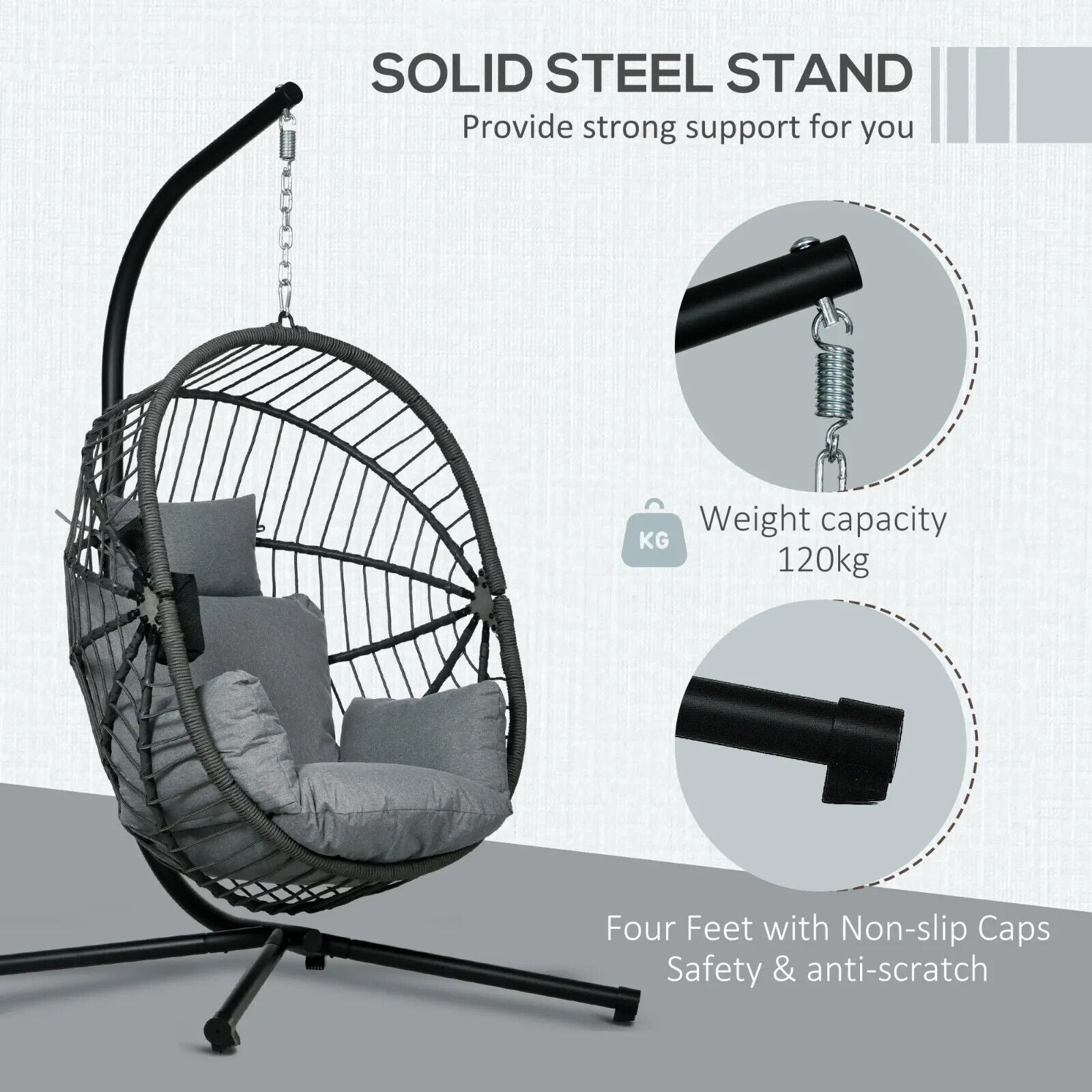 Garden Patio Egg Chair Hanging Swing Chair Grey Thick Cushion Steel Frame Seat - Home and Garden Furniture Shop - #rustic - furniture#