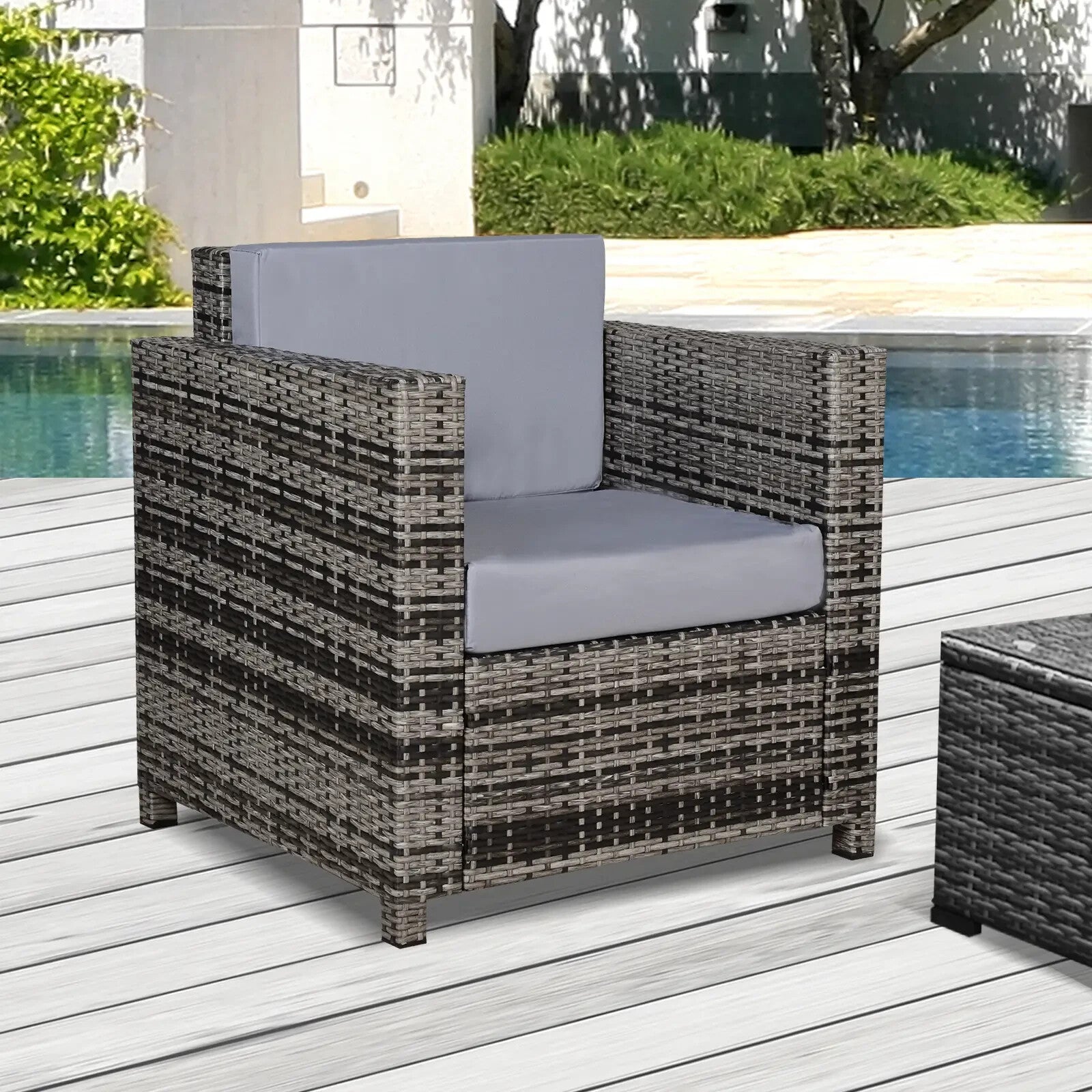 Garden Patio Rattan Wicker Furniture Single Cube Chair Sofa Outdoor Grey - Home and Garden Furniture Shop - rustic - furniture