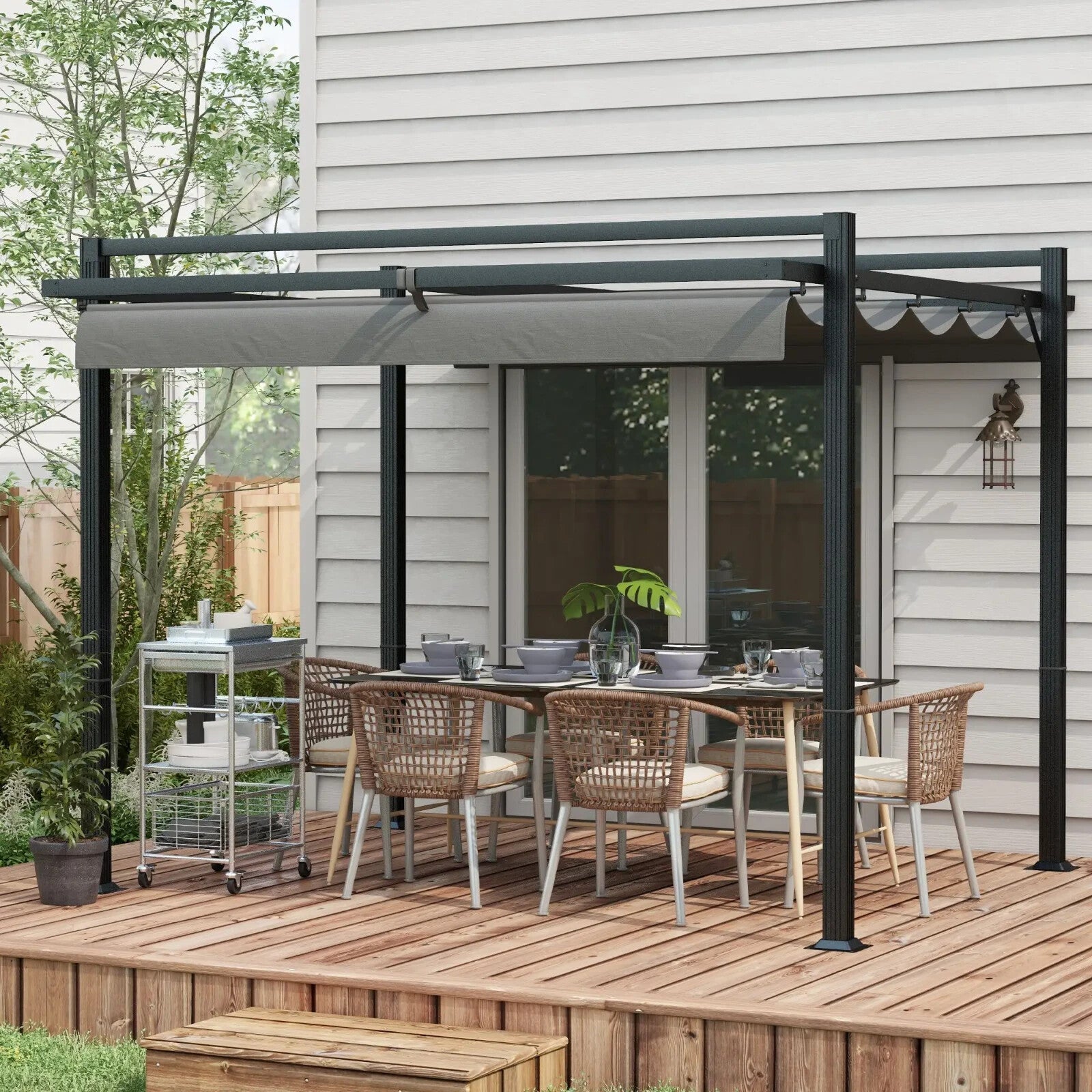Garden Pergola with Retractable Roof Large Metal Frame Outdoor Sun Shelter Grey - Home and Garden Furniture Shop - rustic - furniture