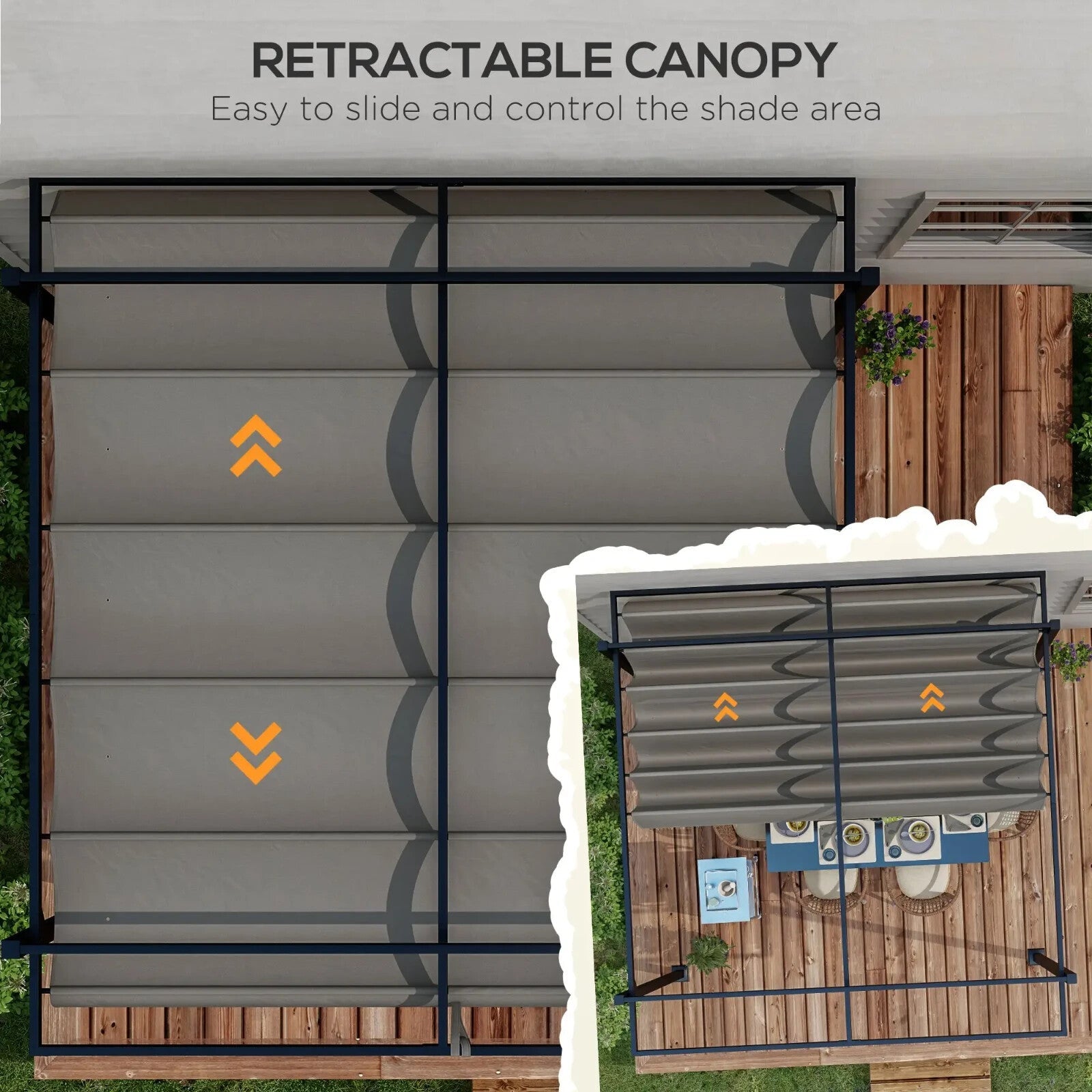 Garden Pergola with Retractable Roof Large Metal Frame Outdoor Sun Shelter Grey - Home and Garden Furniture Shop - rustic - furniture