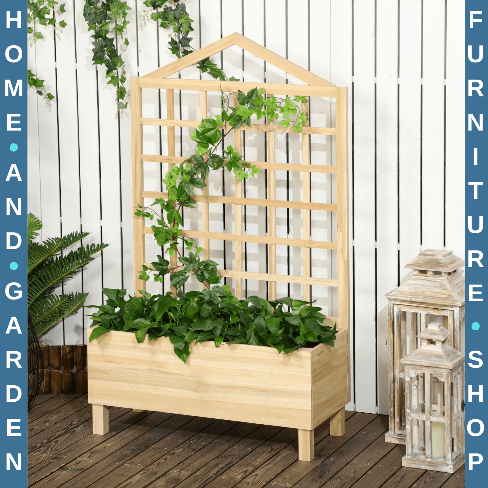Garden Planter with Trellis Wooden Raised Bed 90x43x150cm for Vines Natural Tone - Home and Garden Furniture Shop - #rustic - furniture#