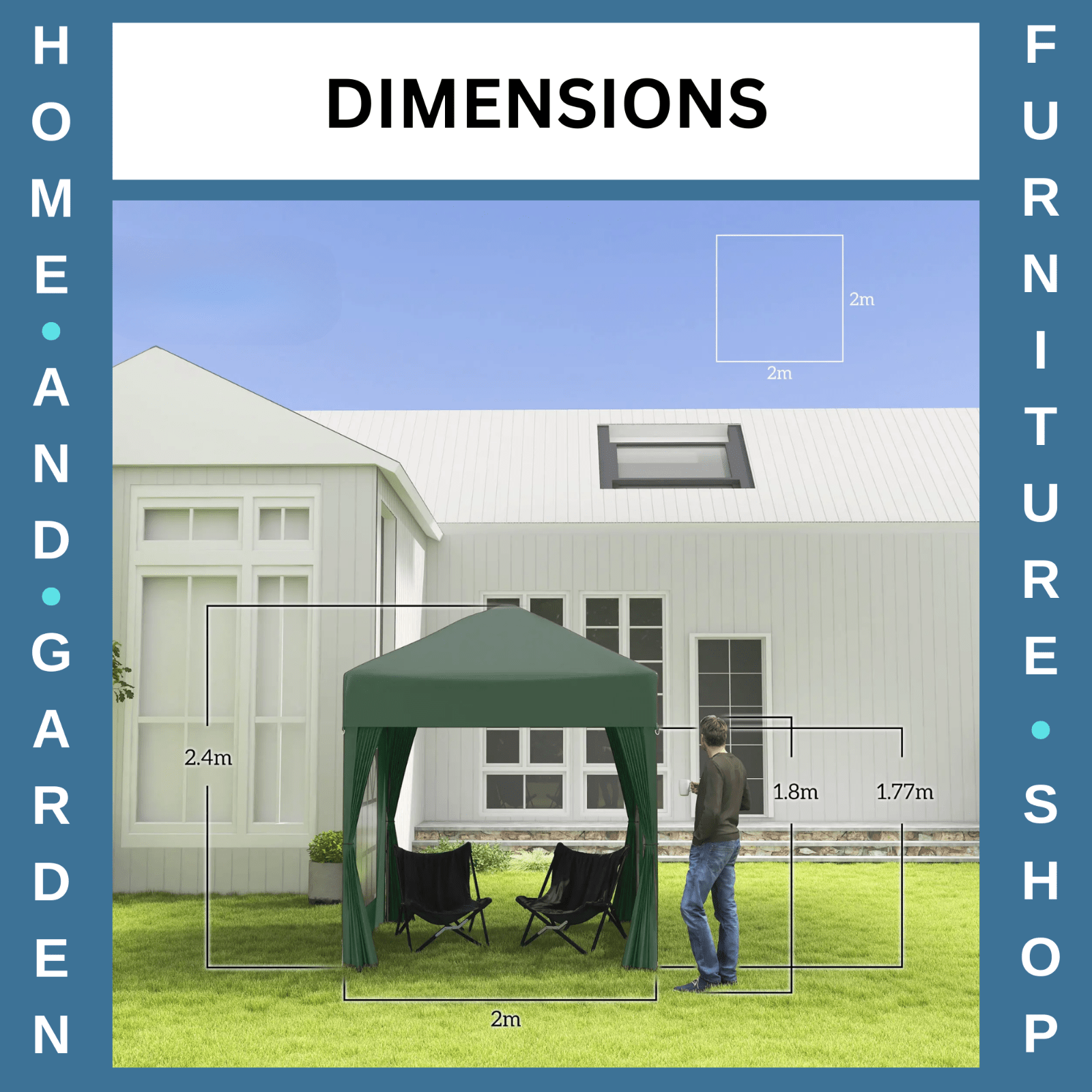 Garden Pop Up Gazebo Party Tent with Sides and Canopy Cover 2 x 2m Green Marquee - Home and Garden Furniture Shop - rustic - furniture