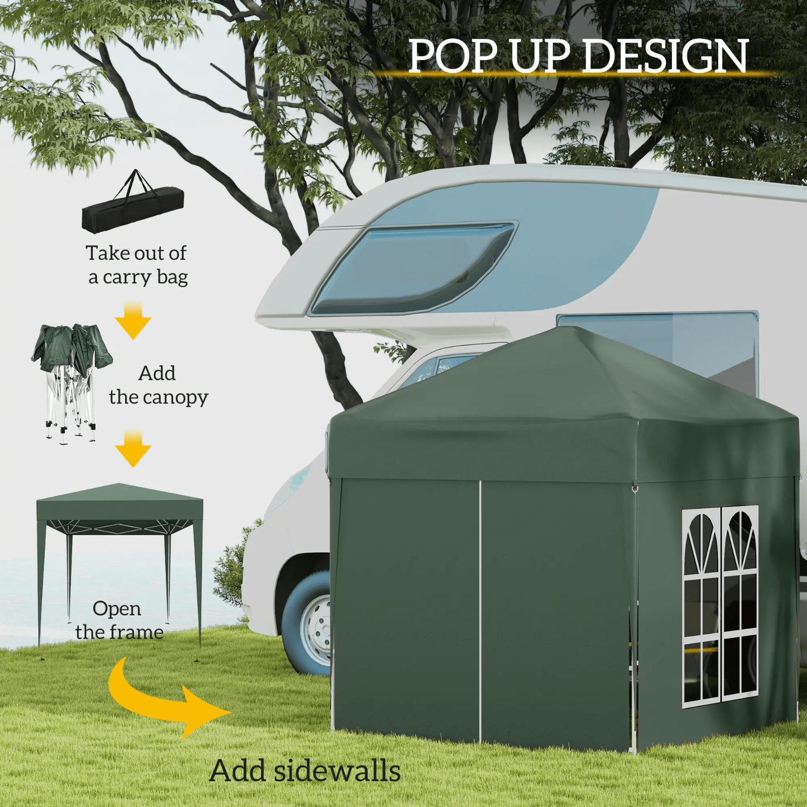 Garden Pop Up Gazebo Party Tent with Sides and Canopy Cover 2 x 2m Green Marquee - Home and Garden Furniture Shop - rustic - furniture