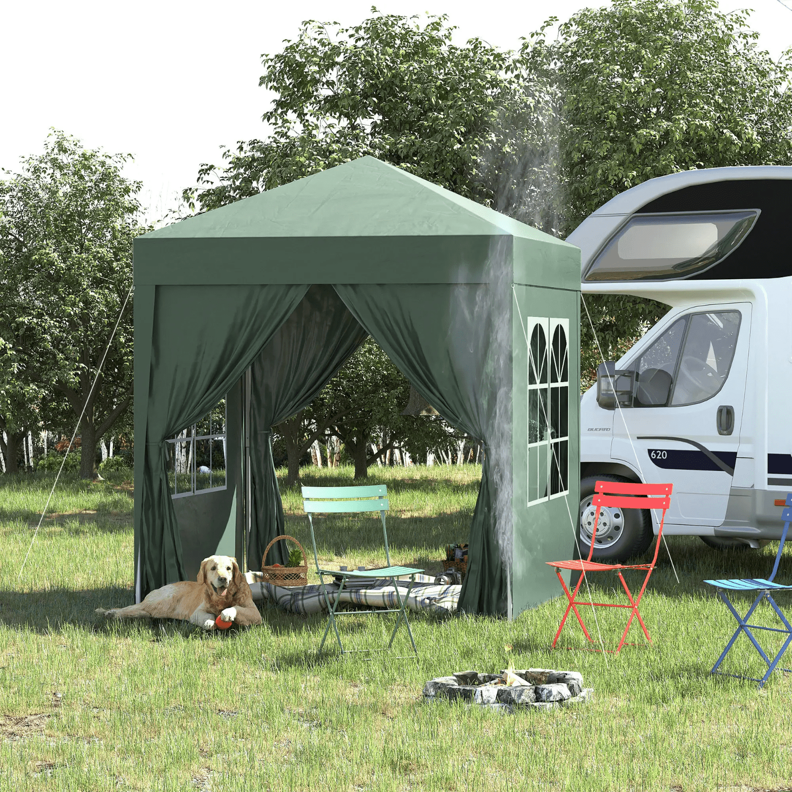 Garden Pop Up Gazebo Party Tent with Sides and Canopy Cover 2 x 2m Green Marquee - Home and Garden Furniture Shop - rustic - furniture