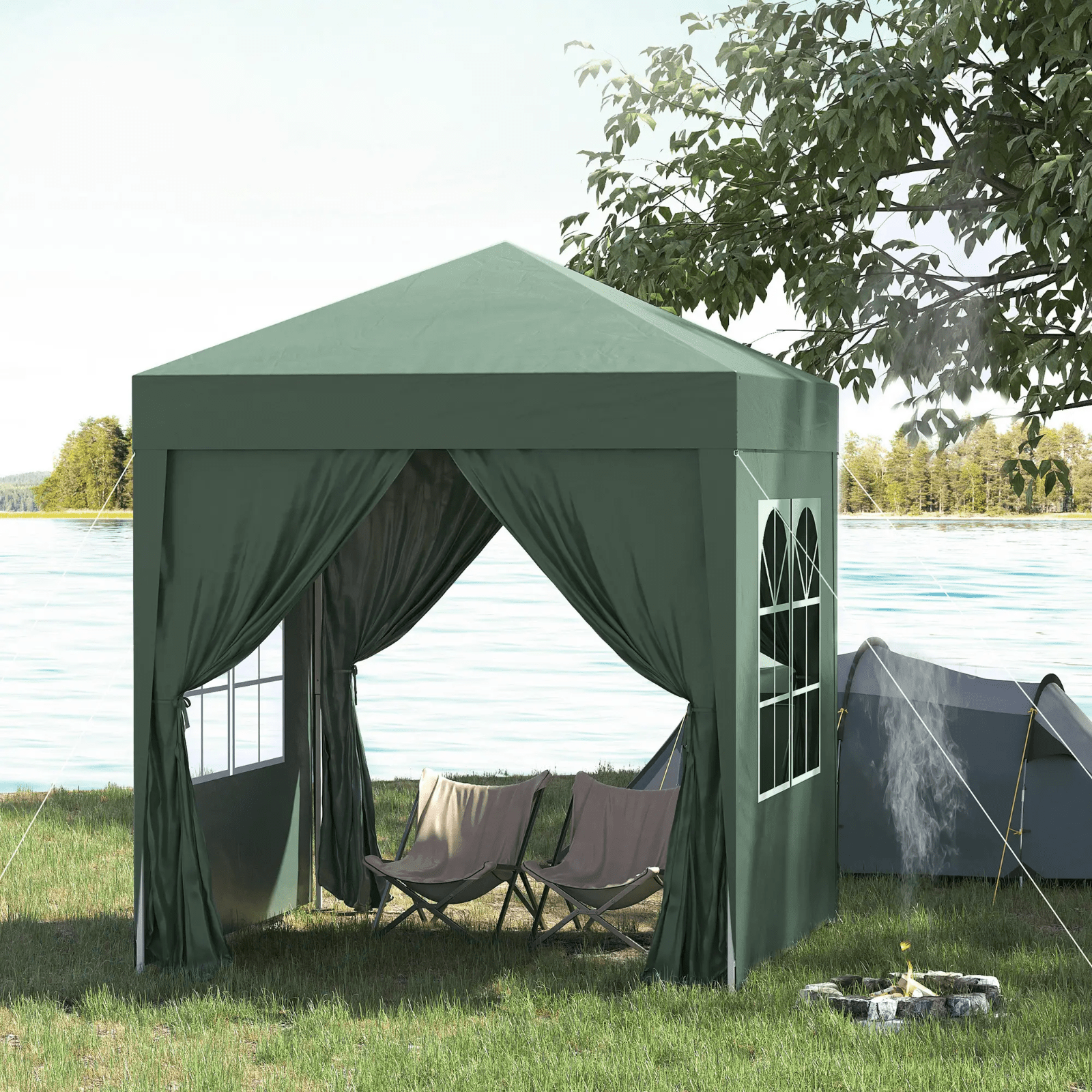 Garden Pop Up Gazebo Party Tent with Sides and Canopy Cover 2 x 2m Green Marquee - Home and Garden Furniture Shop - rustic - furniture