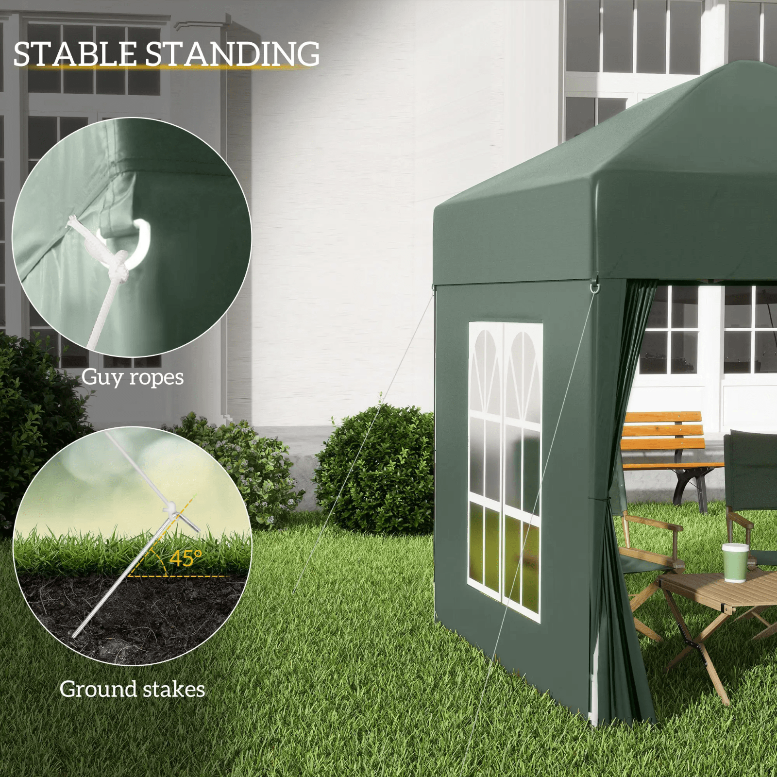 Garden Pop Up Gazebo Party Tent with Sides and Canopy Cover 2 x 2m Green Marquee - Home and Garden Furniture Shop - rustic - furniture