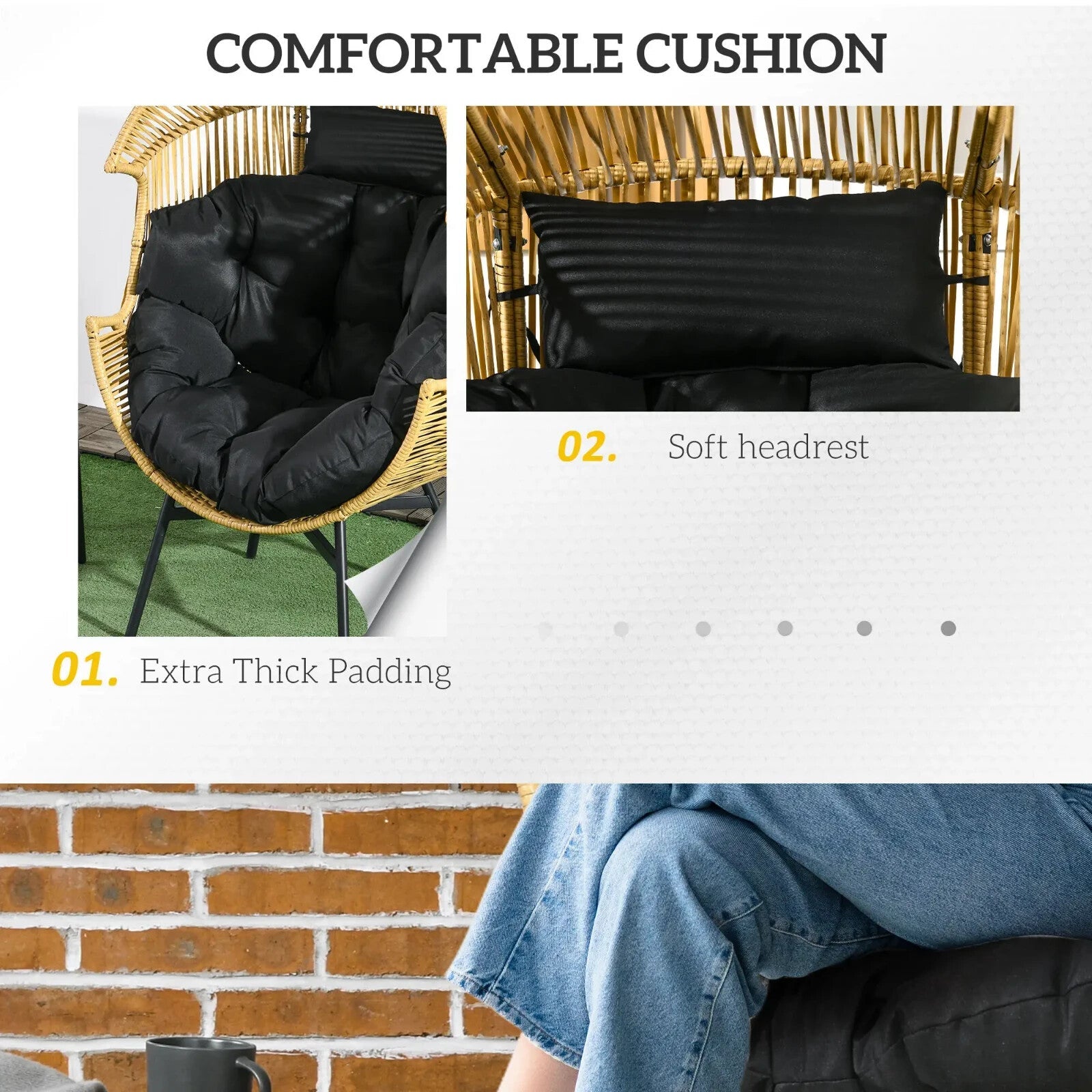 Garden Rattan Egg Chair Patio Leisure Chair with Cushion Conservatory Egg Seat - Home and Garden Furniture Shop - rustic - furniture