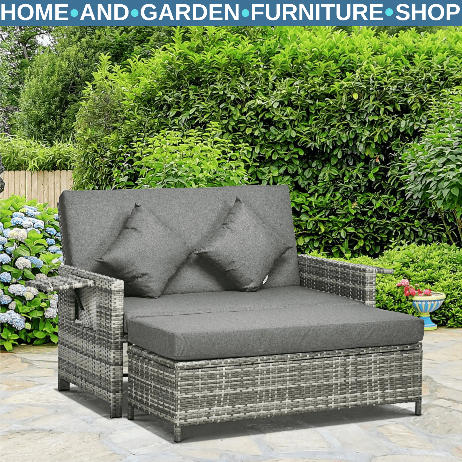 Garden Rattan Furniture Set 2 Seater Patio Sun Lounger Daybed Sun Bed Outdoor - Home and Garden Furniture Shop - rustic - furniture