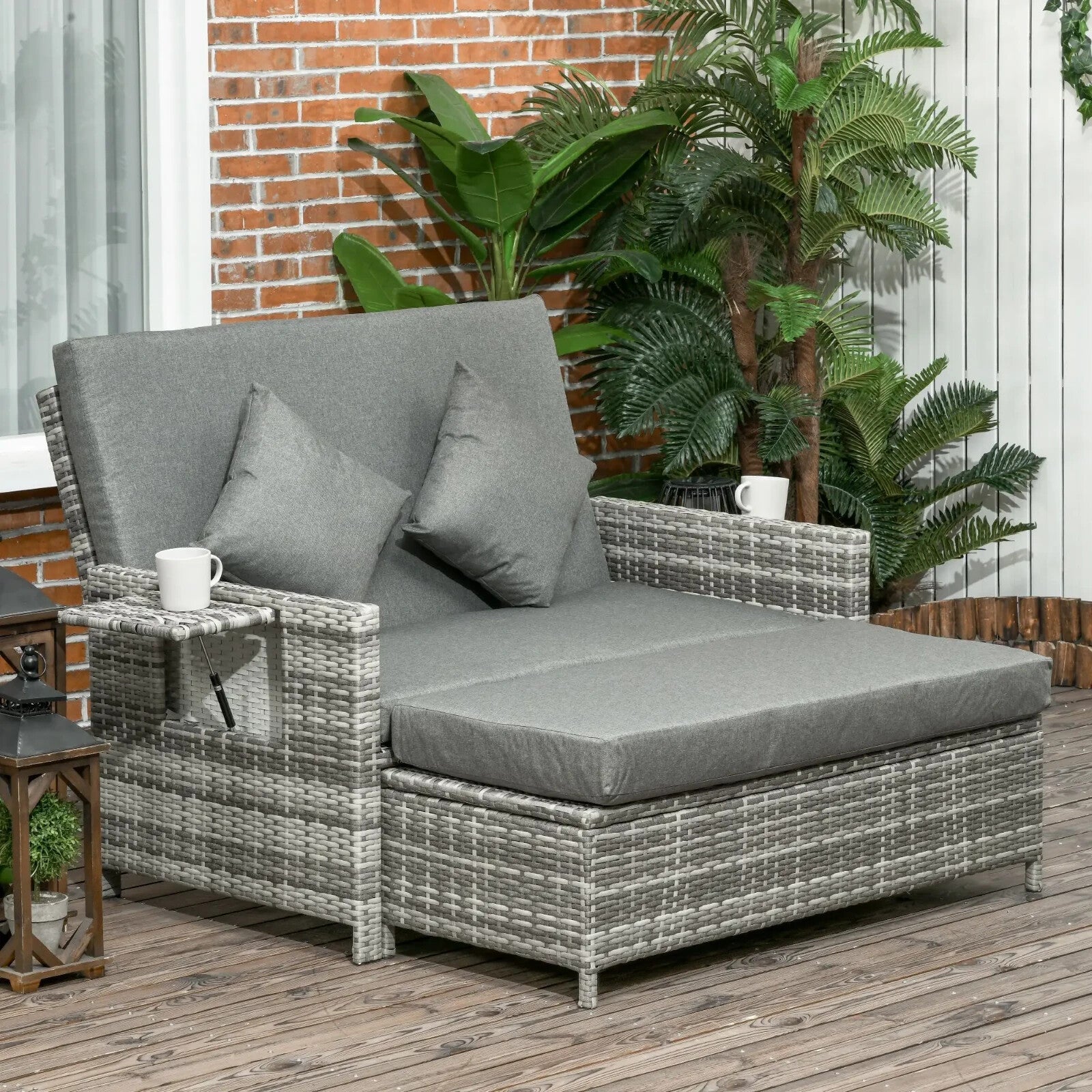 Garden Rattan Furniture Set 2 Seater Patio Sun Lounger Daybed Sun Bed Outdoor - Home and Garden Furniture Shop - rustic - furniture