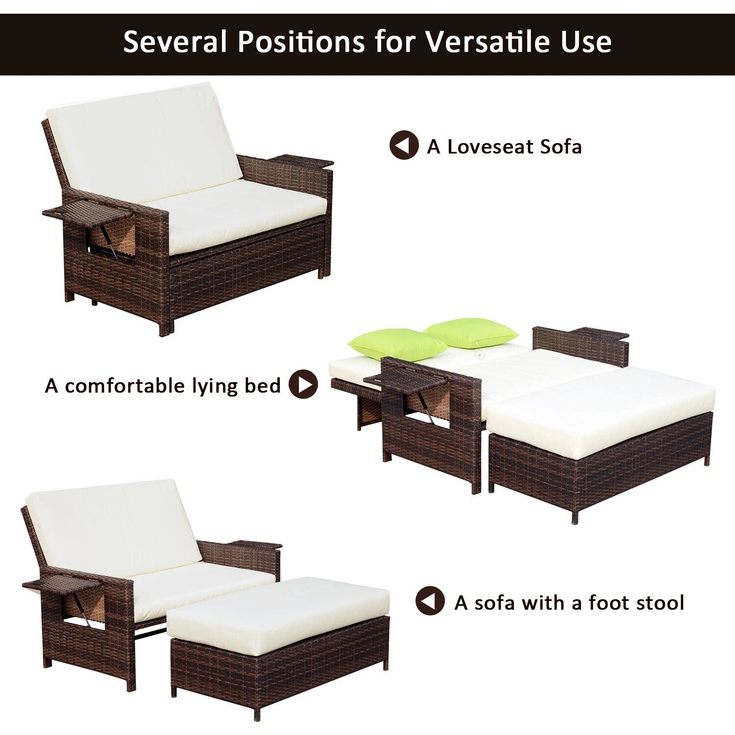 Garden Rattan Sun Lounger Set of 2 Seater Patio Daybed Sun Bed Outdoor Furniture - Home and Garden Furniture Shop - #rustic - furniture#