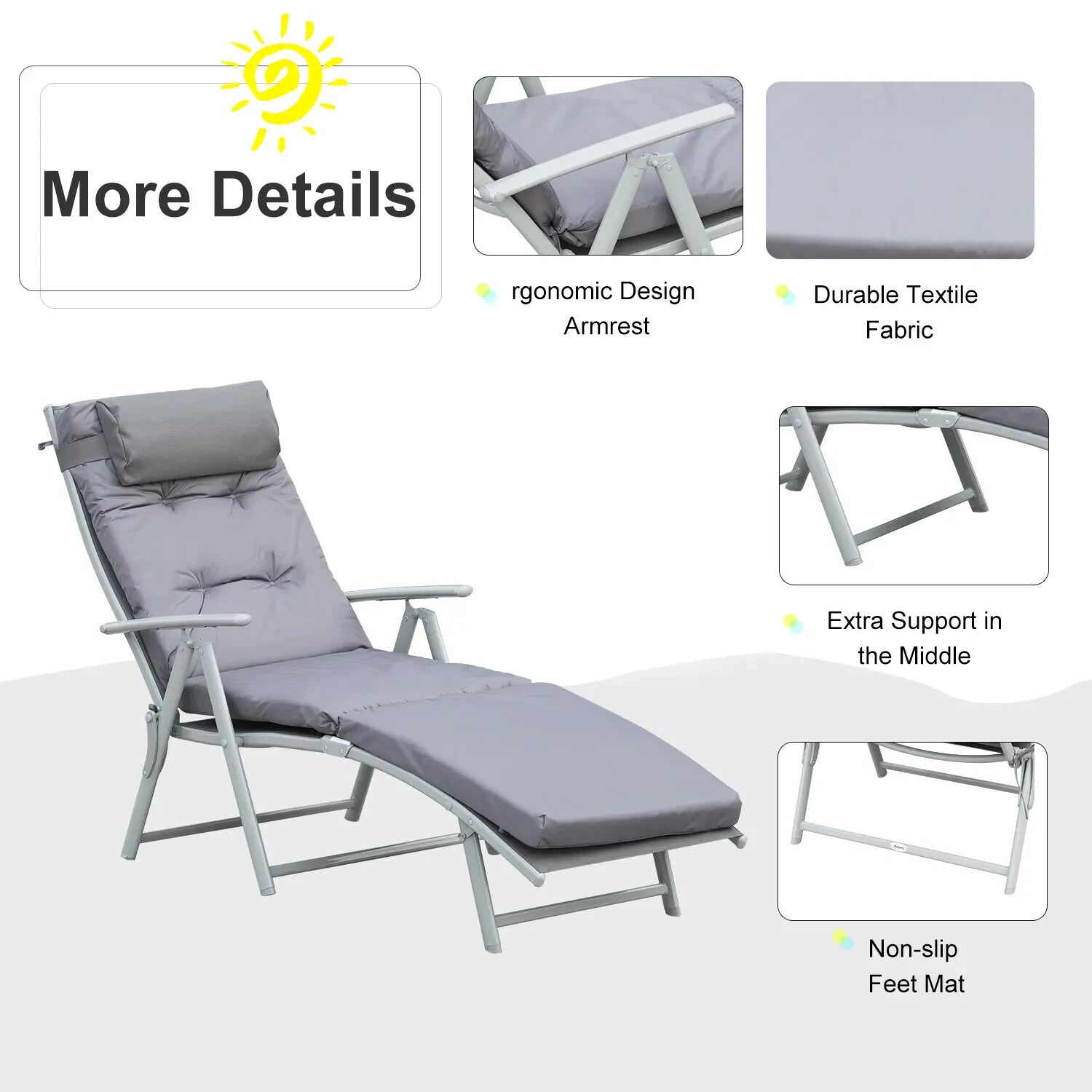 Garden Reclining Sun Lounger with Pillow Padded Seat Outdoor Chair Steel Frame - Home and Garden Furniture Shop - rustic - furniture