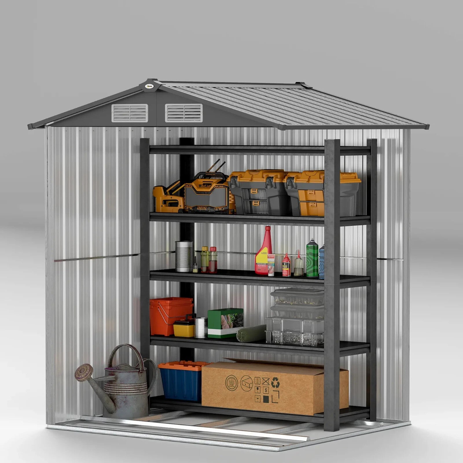 Garden Storage Shed Tool Organization Cabinet w/ Sliding Doors & Windows Grey - Home and Garden Furniture Shop - rustic - furniture