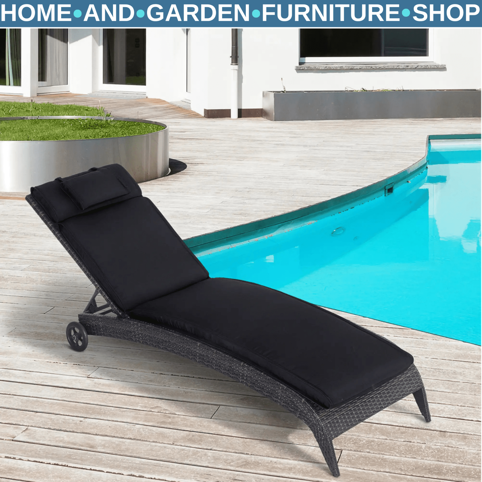 Garden Sun Lounger Cushion Replacement Reclining Chair Pad With Pillow Black - Home and Garden Furniture Shop - rustic - furniture