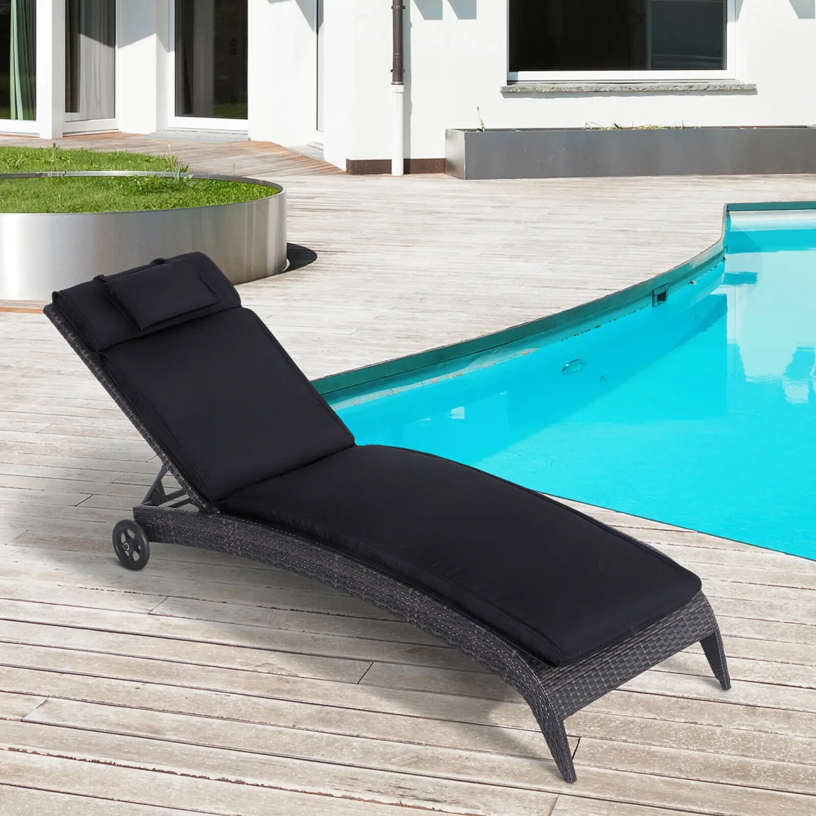 Garden Sun Lounger Cushion Replacement Reclining Chair Pad With Pillow Black - Home and Garden Furniture Shop - rustic - furniture