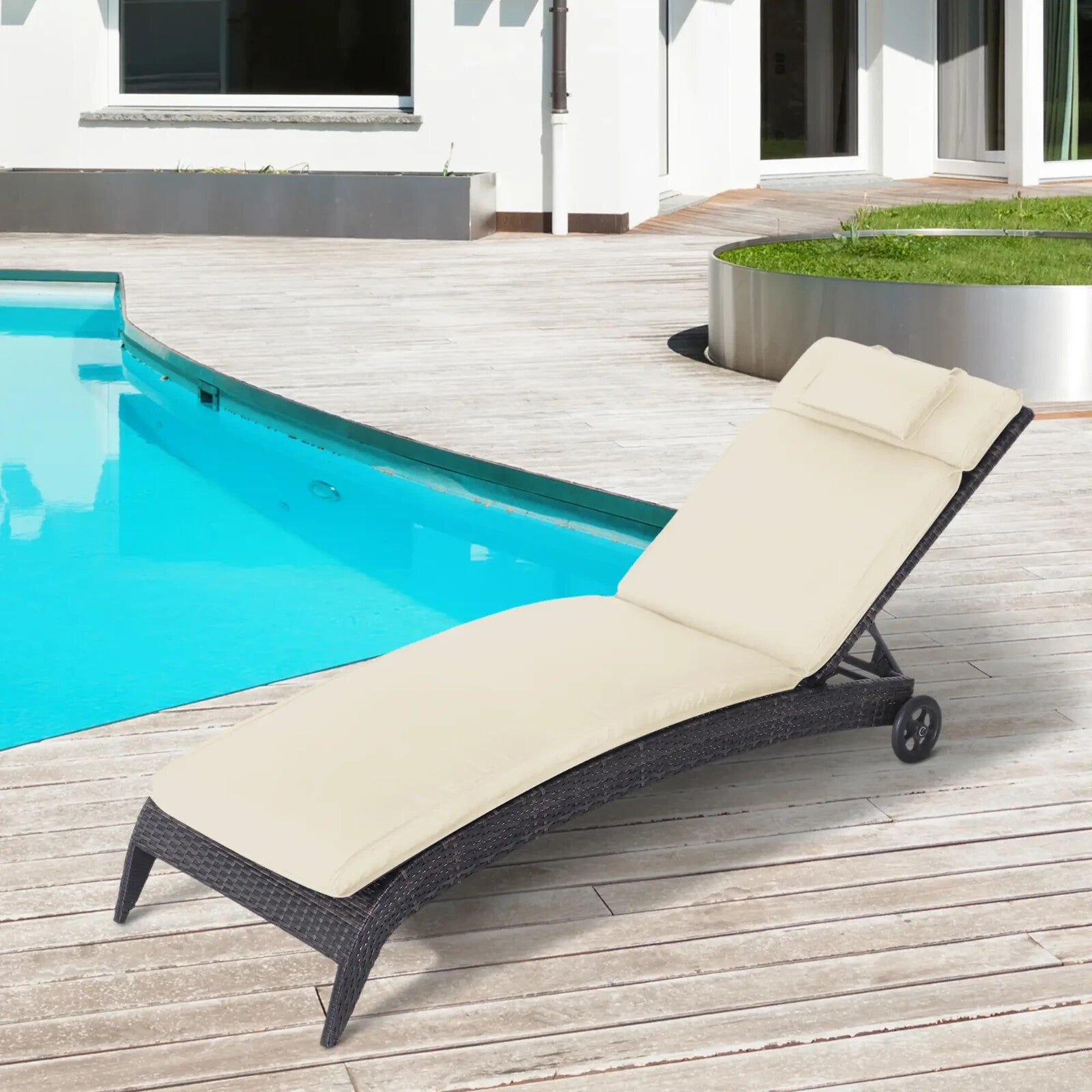 Garden Sun Lounger Cushion Replacement Thick Reclining Chair Pad Cream White - Home and Garden Furniture Shop - rustic - furniture