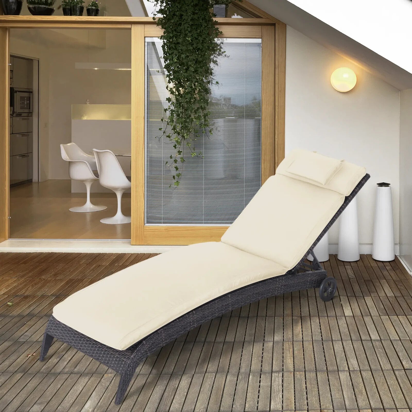 Garden Sun Lounger Cushion Replacement Thick Reclining Chair Pad Cream White - Home and Garden Furniture Shop - rustic - furniture