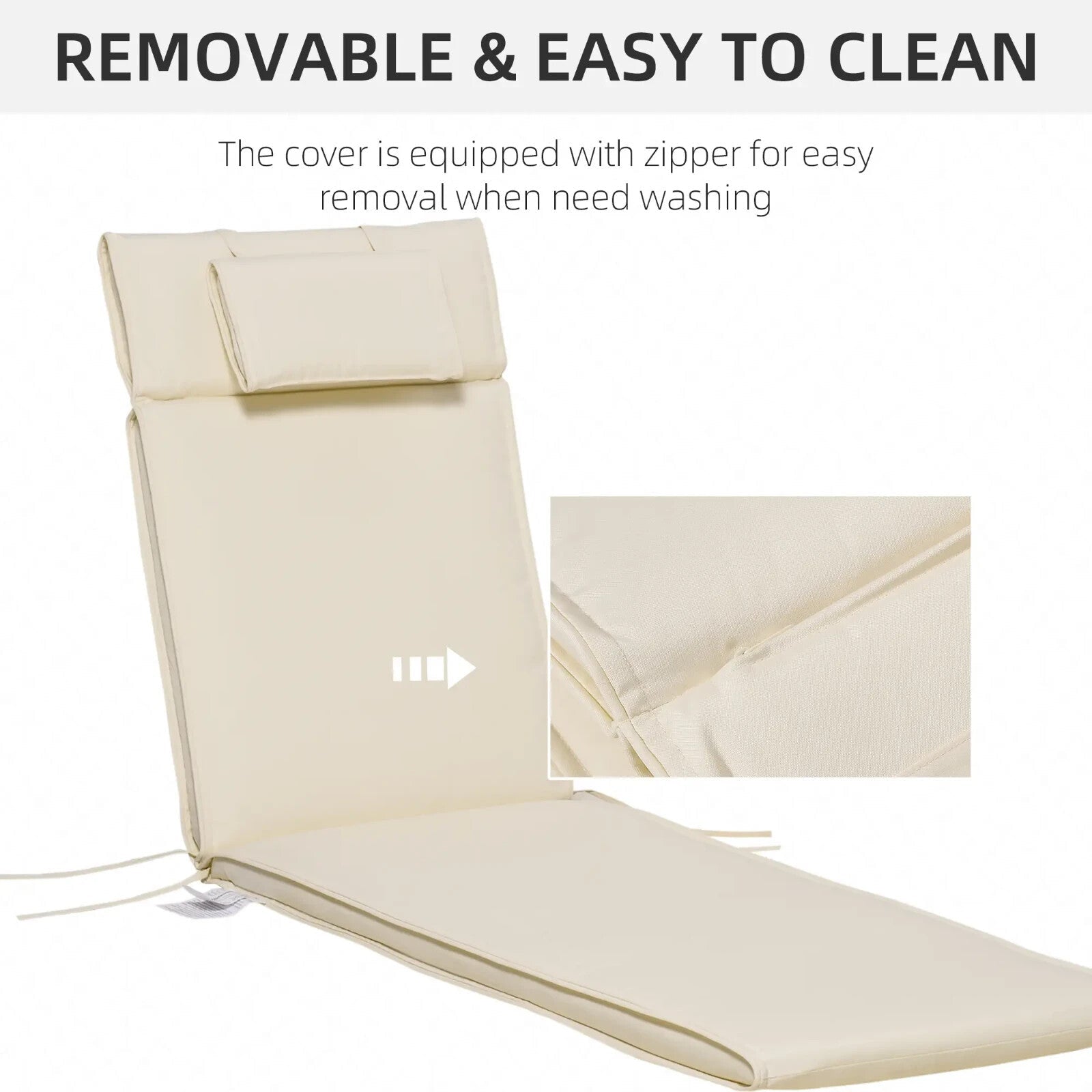 Garden Sun Lounger Cushion Replacement Thick Reclining Chair Pad Cream White - Home and Garden Furniture Shop - rustic - furniture
