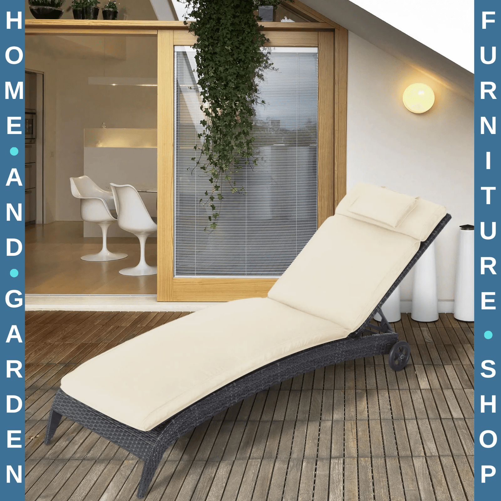 Garden Sun Lounger Cushion Replacement Thick Reclining Chair Pad Cream White - Home and Garden Furniture Shop - rustic - furniture