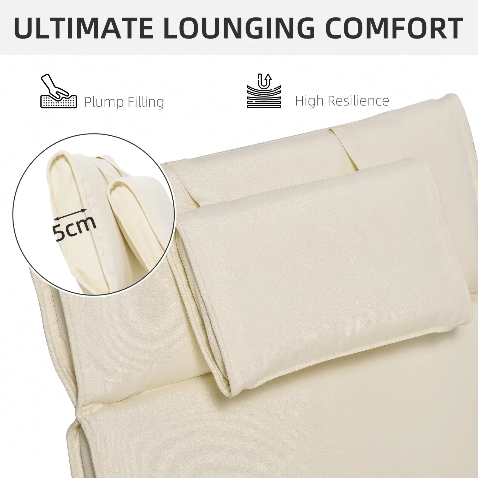 Garden Sun Lounger Cushion Replacement Thick Reclining Chair Pad Cream White - Home and Garden Furniture Shop - rustic - furniture