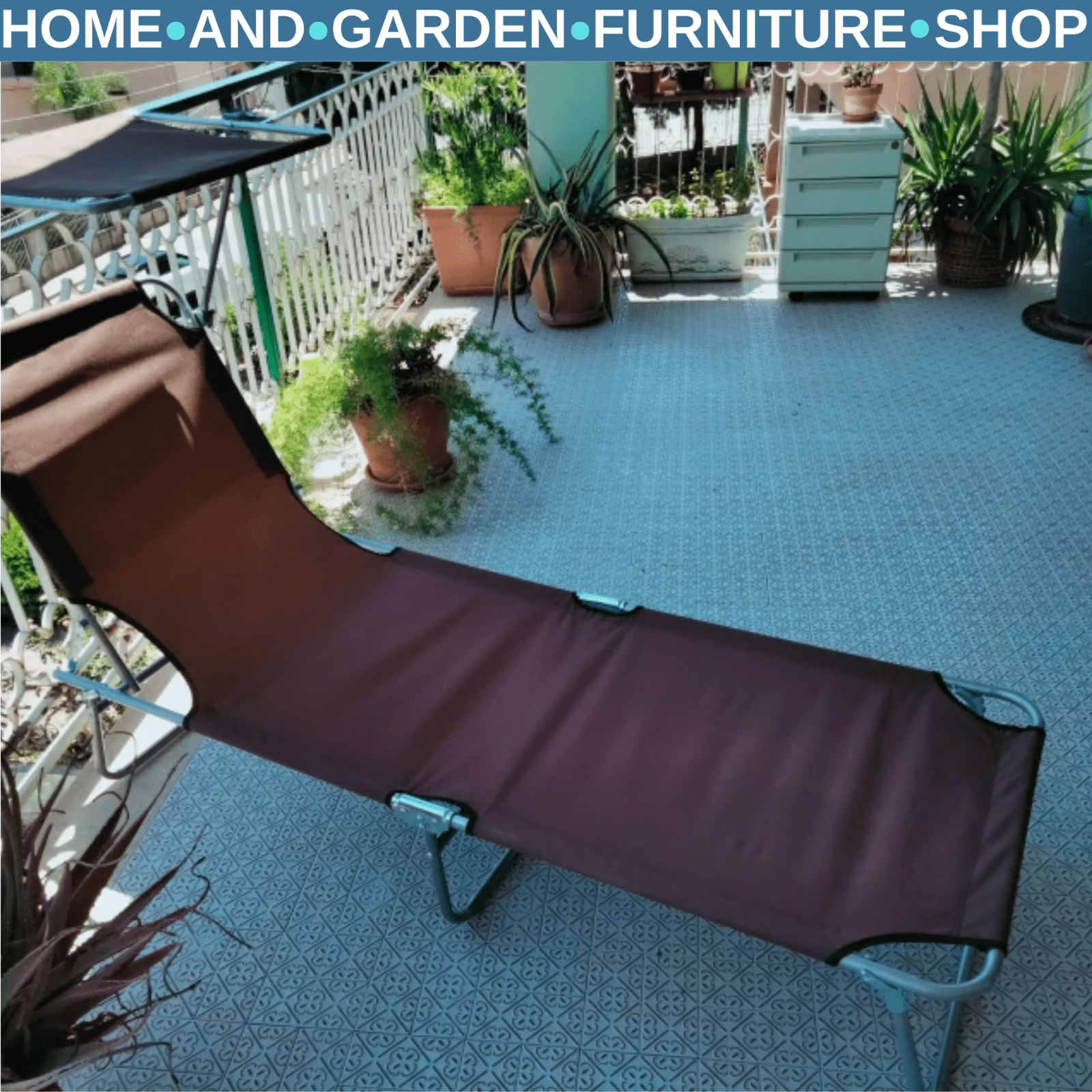 Garden Sun Lounger Outdoor Recliner Seat Folding Chair Brown Day Bed Sun Shade - Home and Garden Furniture Shop - rustic - furniture