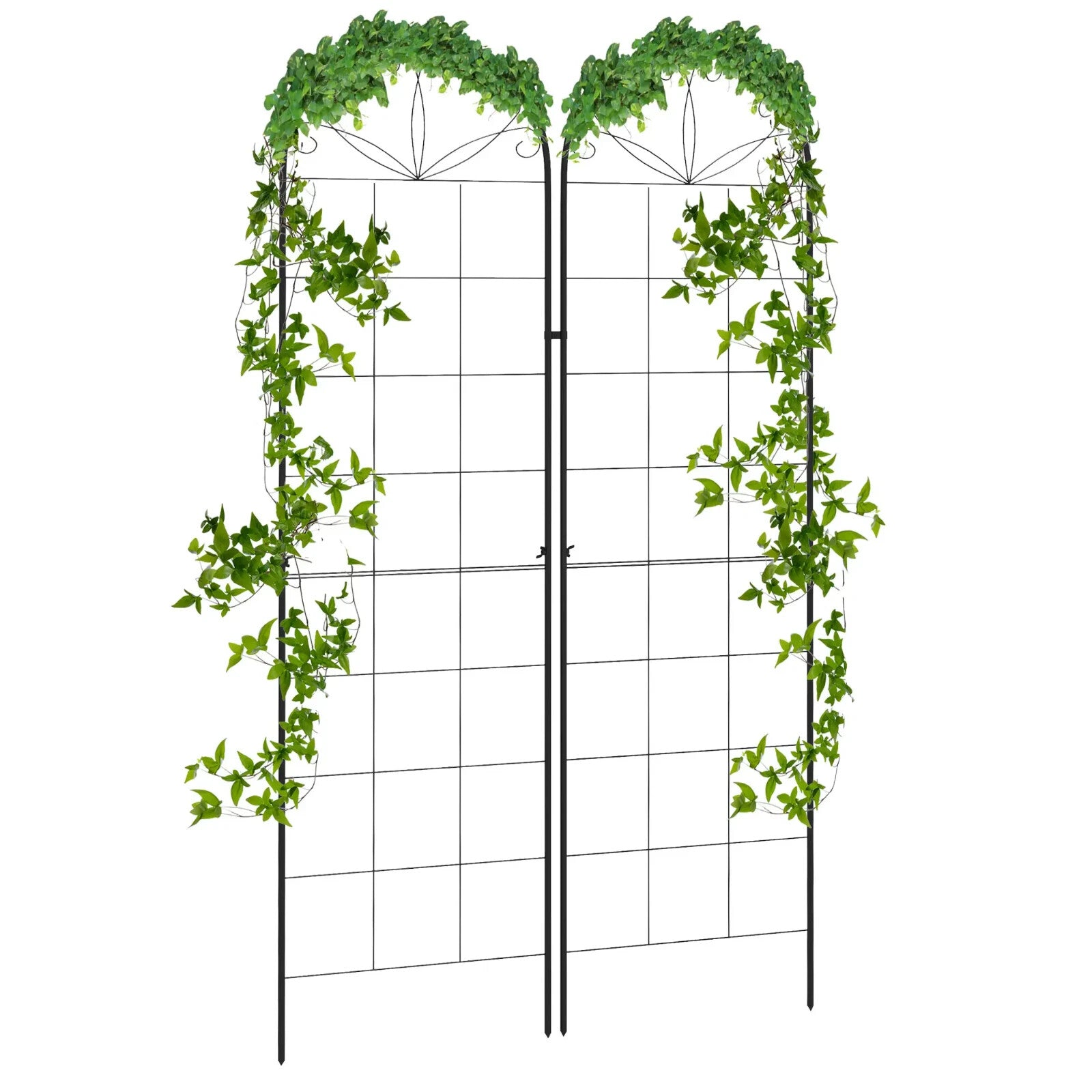 Garden Trellis Set of 2 Plants Support Arched Steel Frames Grid Design Black - Home and Garden Furniture Shop - rustic - furniture