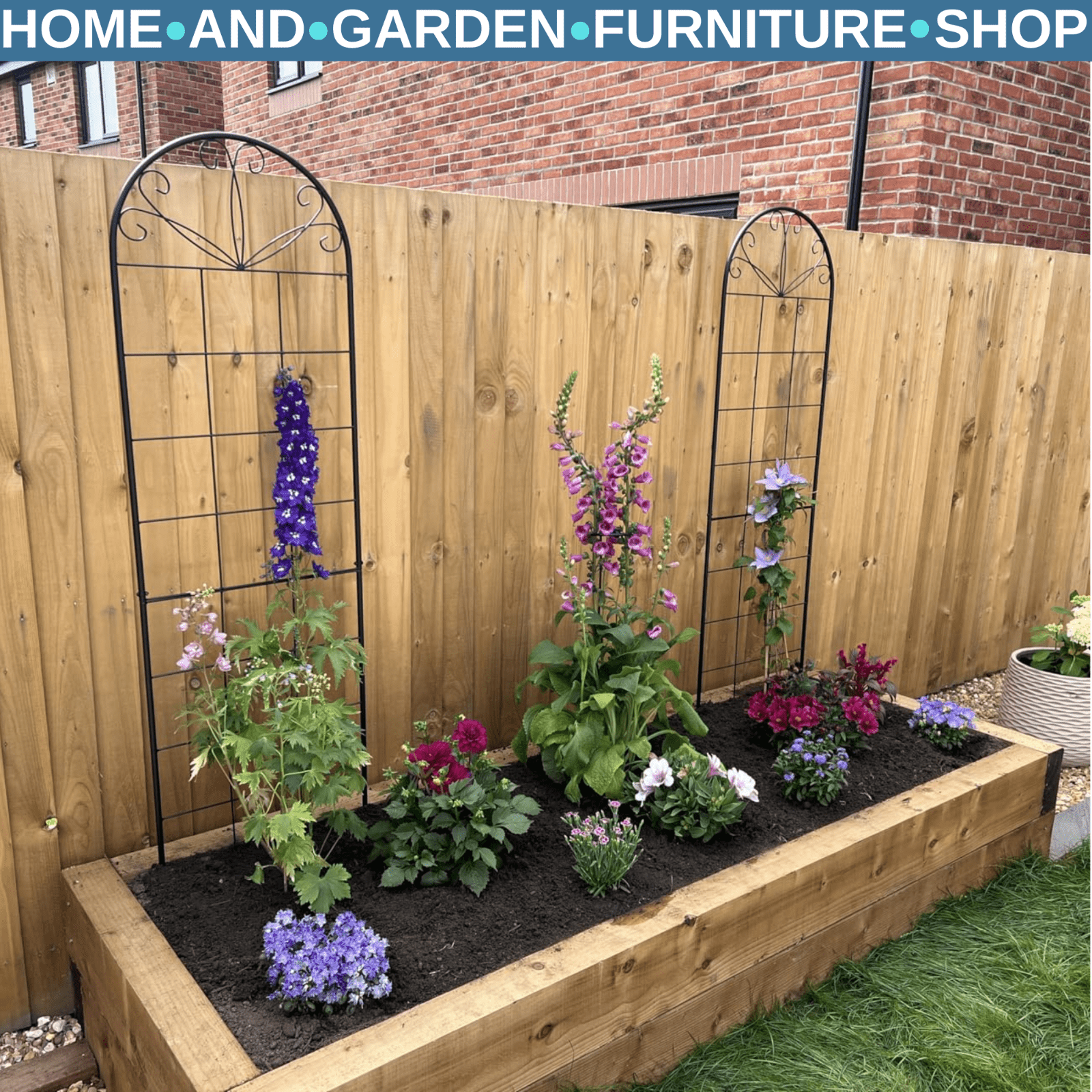Garden Trellis Set of 2 Plants Support Arched Steel Frames Grid Design Black - Home and Garden Furniture Shop - rustic - furniture