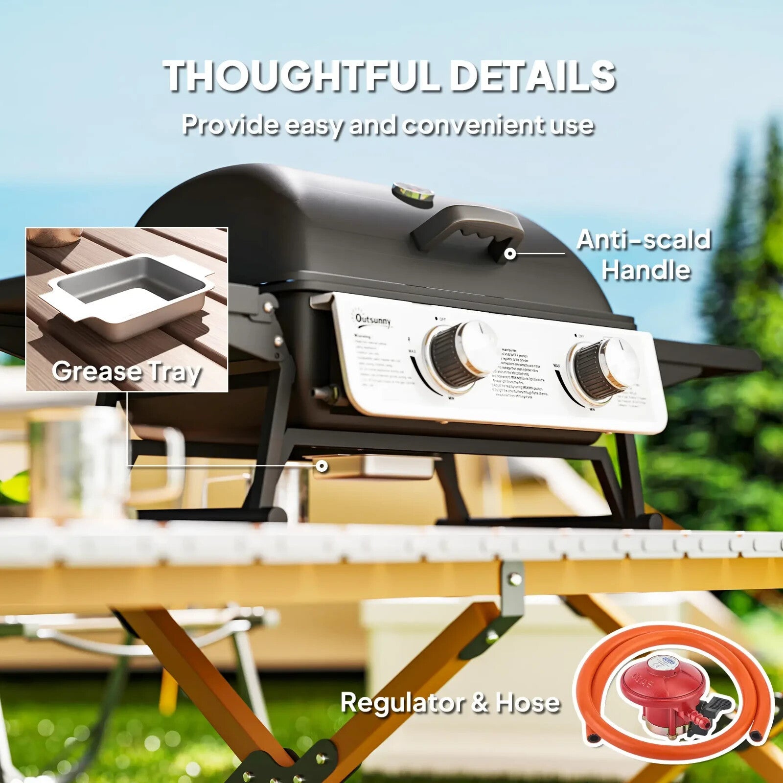Gas Barbecue Grill 2 Burner Powder Coated with Built - In Thermometer & Lid Black - Home and Garden Furniture Shop - rustic - furniture