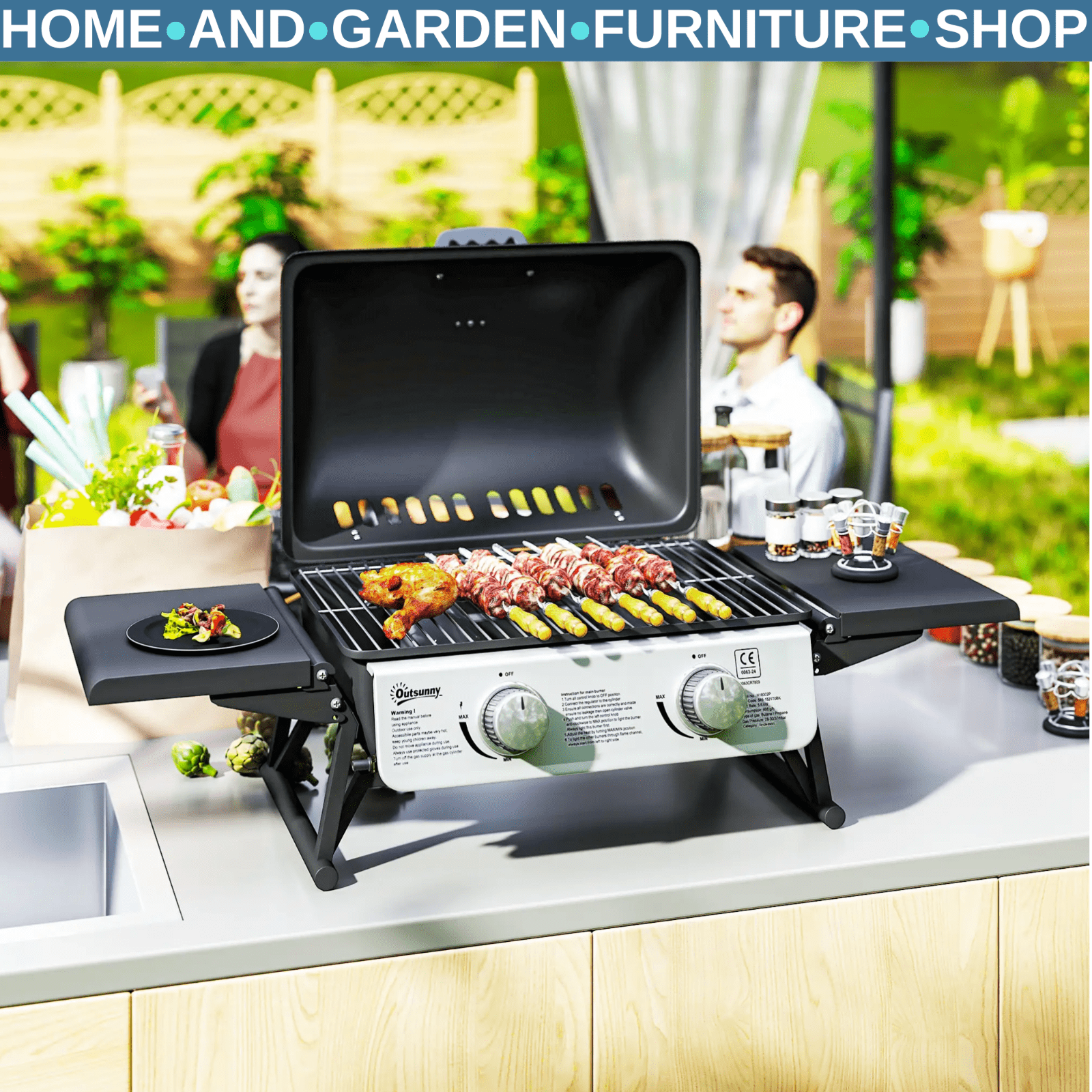 Gas Barbecue Grill 2 Burner Powder Coated with Built - In Thermometer & Lid Black - Home and Garden Furniture Shop - rustic - furniture