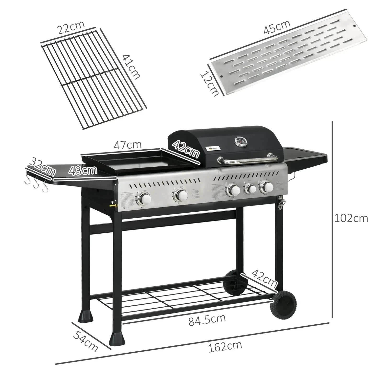 Gas Barbecue Grill Propane with Thermometer Gauge, Lower Shelf & 2 - Wheels Black - Home and Garden Furniture Shop - rustic - furniture