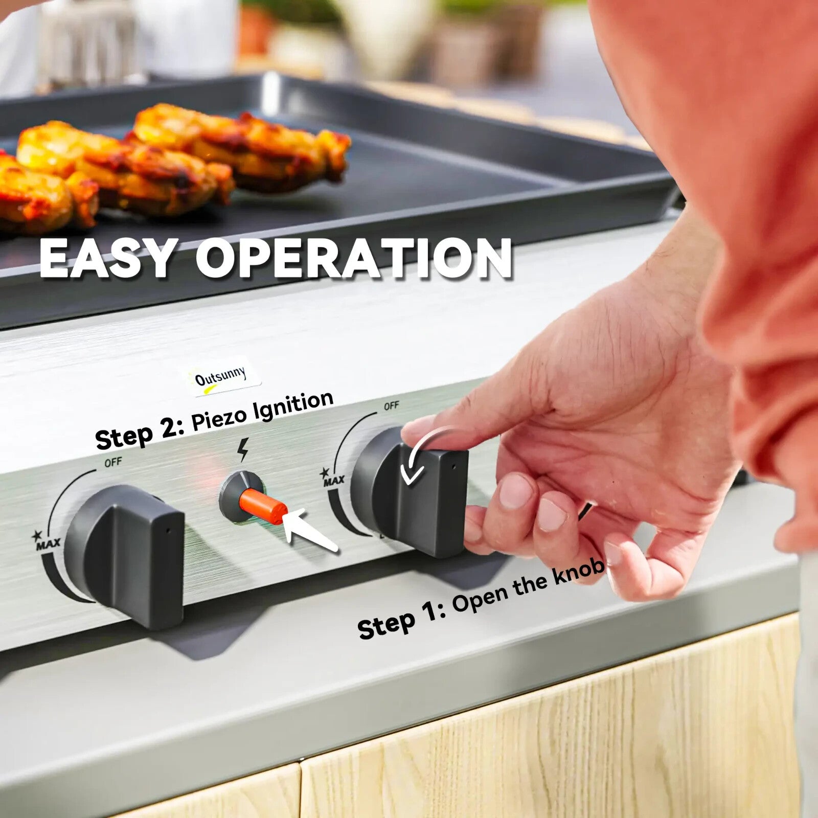 Gas BBQ Grill with Non - Stick Griddle Plate & Adjustable Foot Pads Silver Tone - Home and Garden Furniture Shop - rustic - furniture