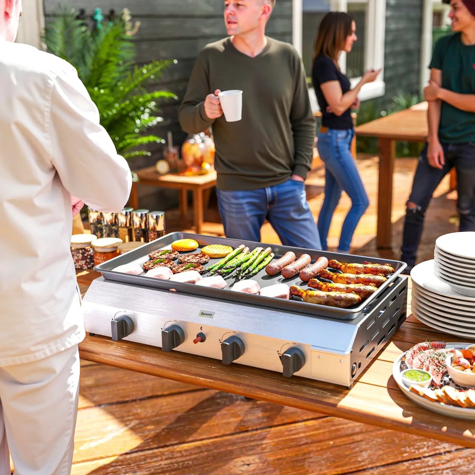 Gas BBQ Grill with Non - Stick Griddle Plate & Adjustable Foot Pads Silver Tone - Home and Garden Furniture Shop - rustic - furniture