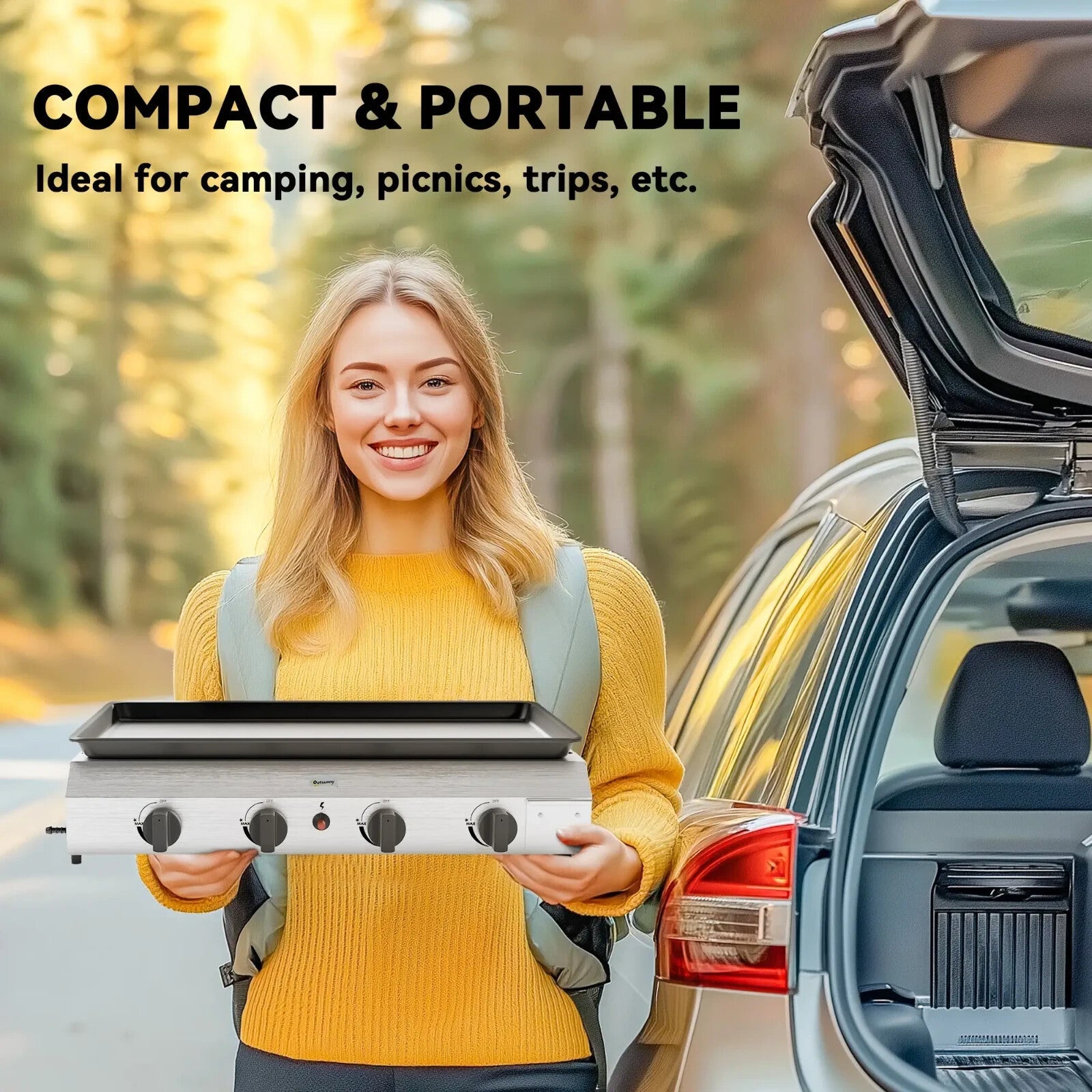 Gas BBQ Grill with Non - Stick Griddle Plate & Adjustable Foot Pads Silver Tone - Home and Garden Furniture Shop - rustic - furniture