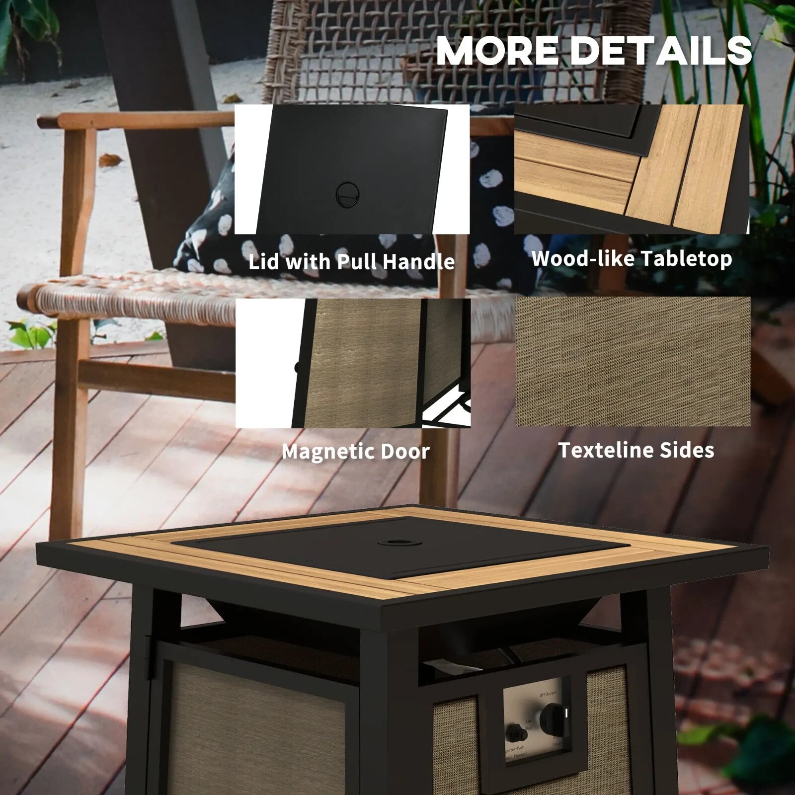 Gas Fire Pit Table 50000 BTU Outdoor Garden Patio Heater with Cover Glass Bead - Home and Garden Furniture Shop - rustic - furniture