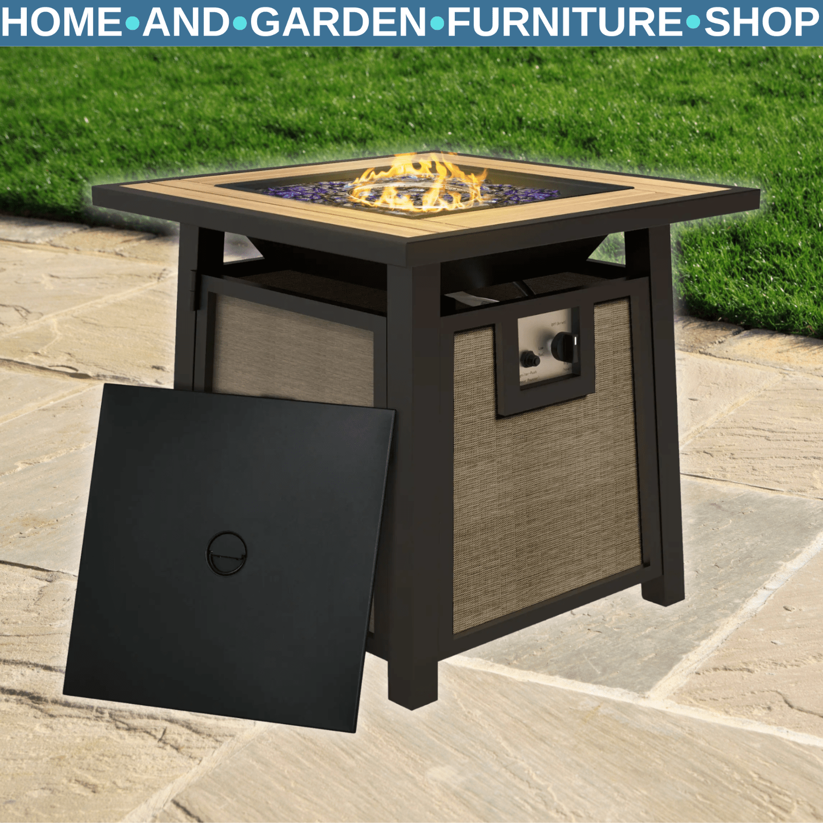 Gas Fire Pit Table 50000 BTU Outdoor Garden Patio Heater with Cover Glass Bead - Home and Garden Furniture Shop - rustic - furniture