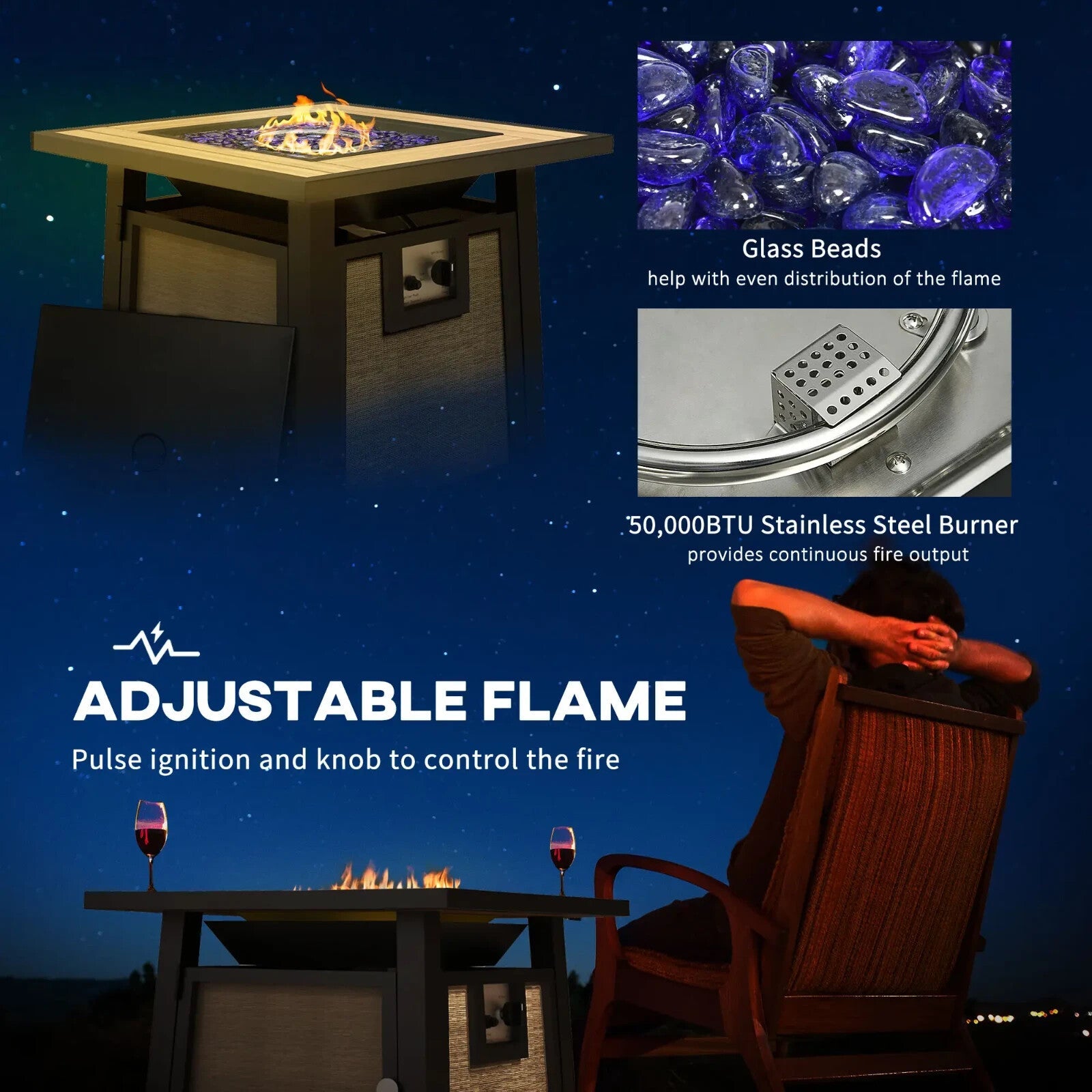 Gas Fire Pit Table 50000 BTU Outdoor Garden Patio Heater with Cover Glass Bead - Home and Garden Furniture Shop - rustic - furniture
