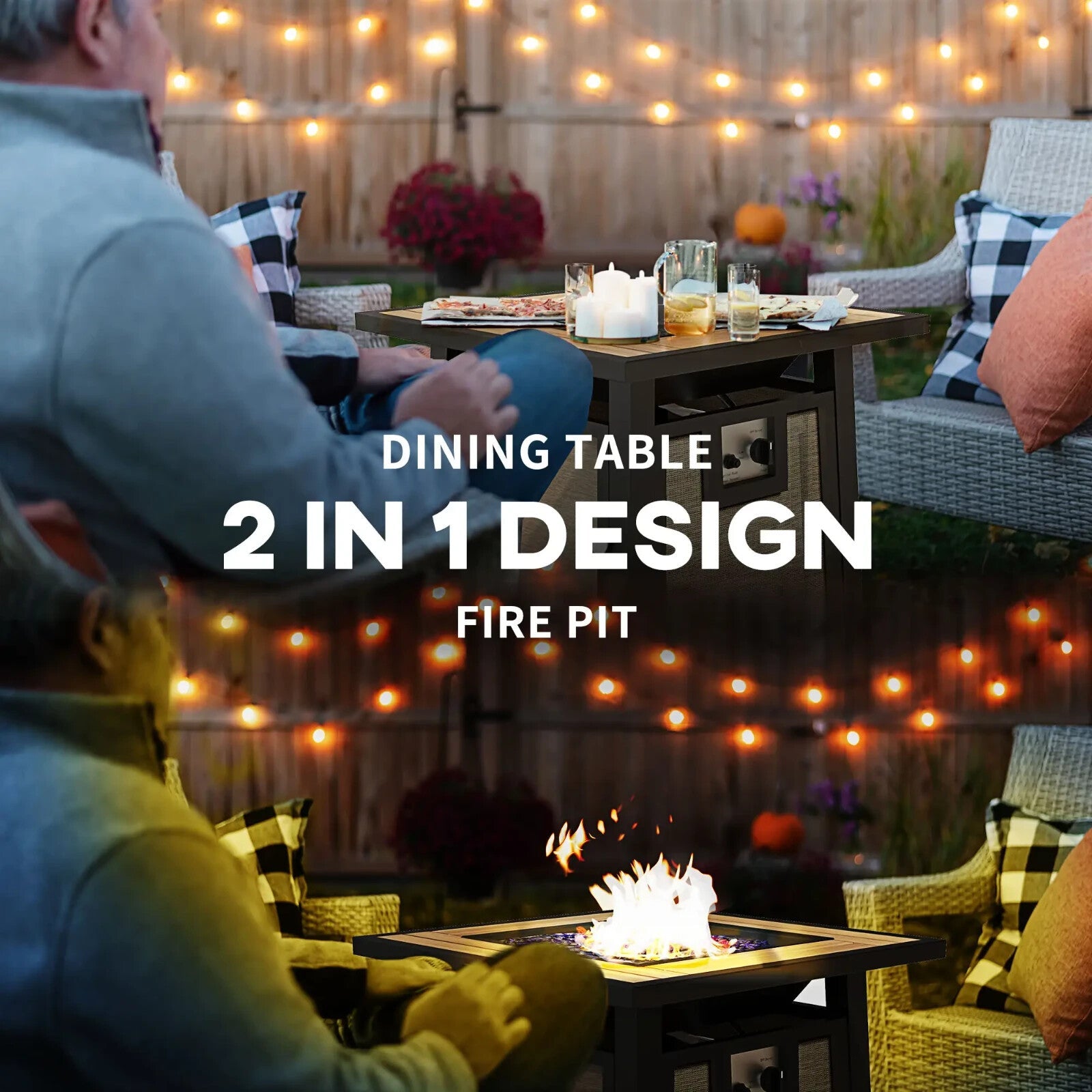 Gas Fire Pit Table 50000 BTU Outdoor Garden Patio Heater with Cover Glass Bead - Home and Garden Furniture Shop - rustic - furniture