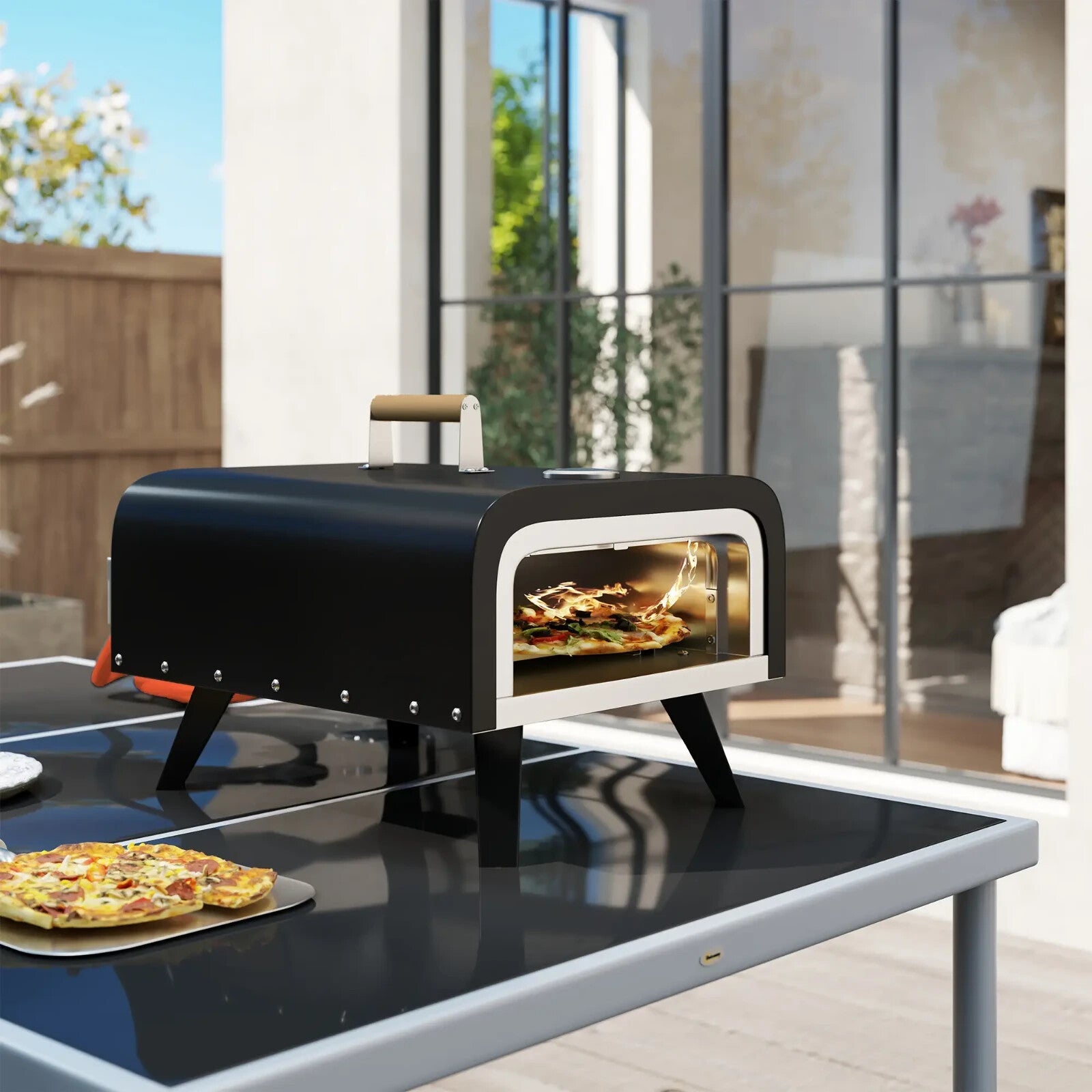 Gas Pizza Oven Portable w/ Built - In Thermometer, Foldable Legs & Tabletop Black - Home and Garden Furniture Shop - rustic - furniture