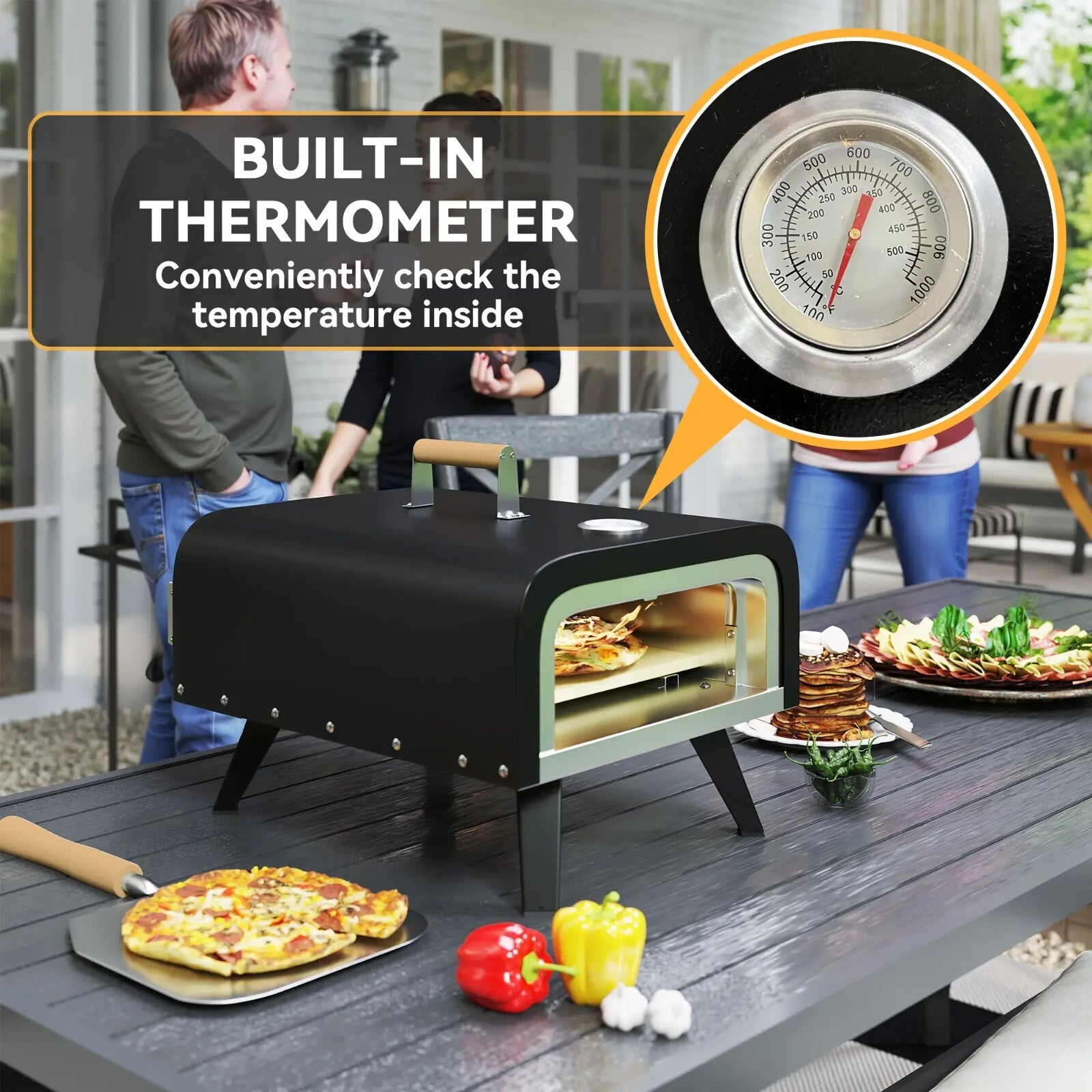 Gas Pizza Oven Portable w/ Built - In Thermometer, Foldable Legs & Tabletop Black - Home and Garden Furniture Shop - rustic - furniture