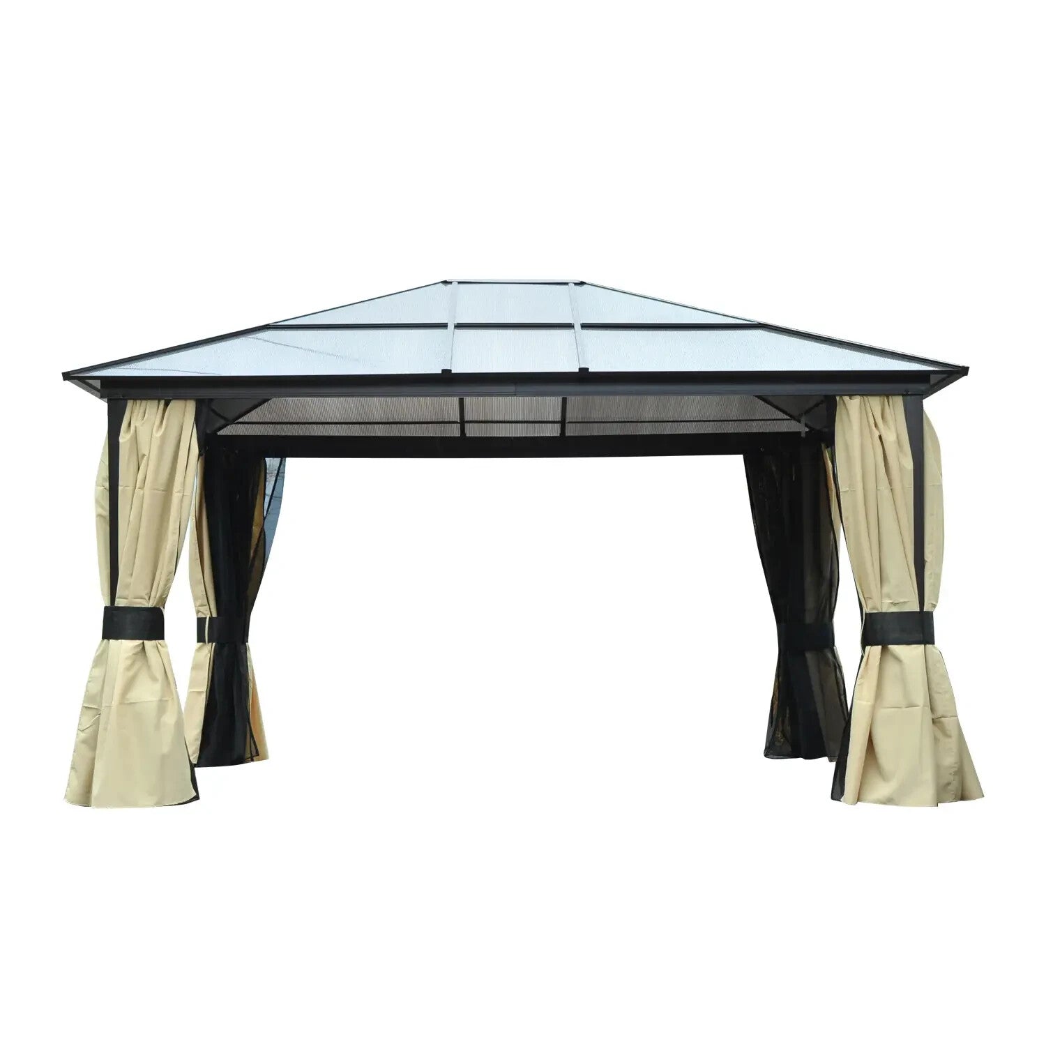 Gazebo Canopy Hardtop W/ Polycarbonate Roof, Mosquito Netting & Curtains Black - Home and Garden Furniture Shop - rustic - furniture