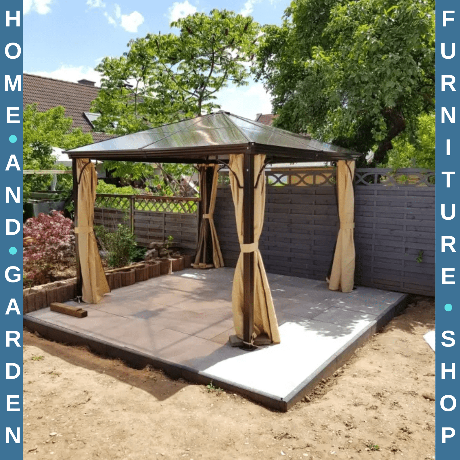 Gazebo Canopy Hardtop W/ Polycarbonate Roof, Mosquito Netting & Curtains Black - Home and Garden Furniture Shop - rustic - furniture
