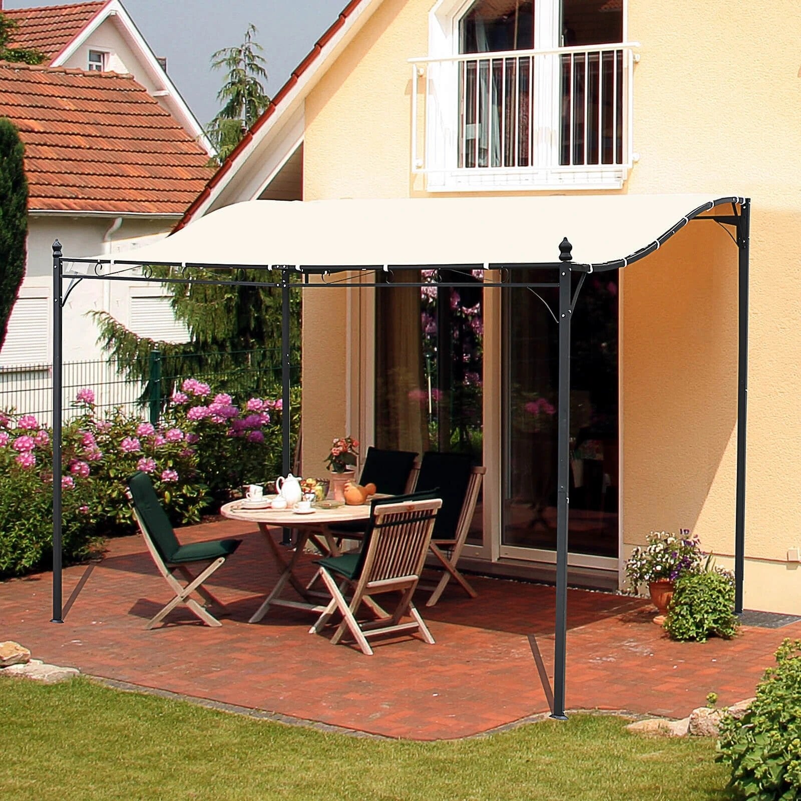 Gazebo Canopy Shade Square Wall Mounted Waterproof & Rust - Resistant Cream White - Home and Garden Furniture Shop - rustic - furniture