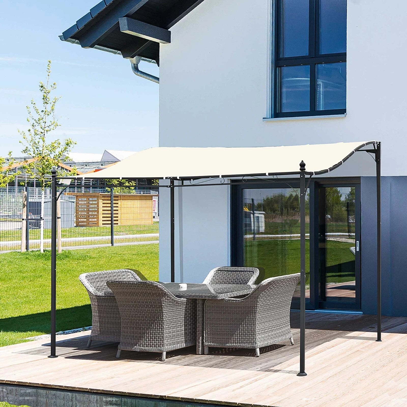 Gazebo Canopy Shade Square Wall Mounted Waterproof & Rust - Resistant Cream White - Home and Garden Furniture Shop - rustic - furniture